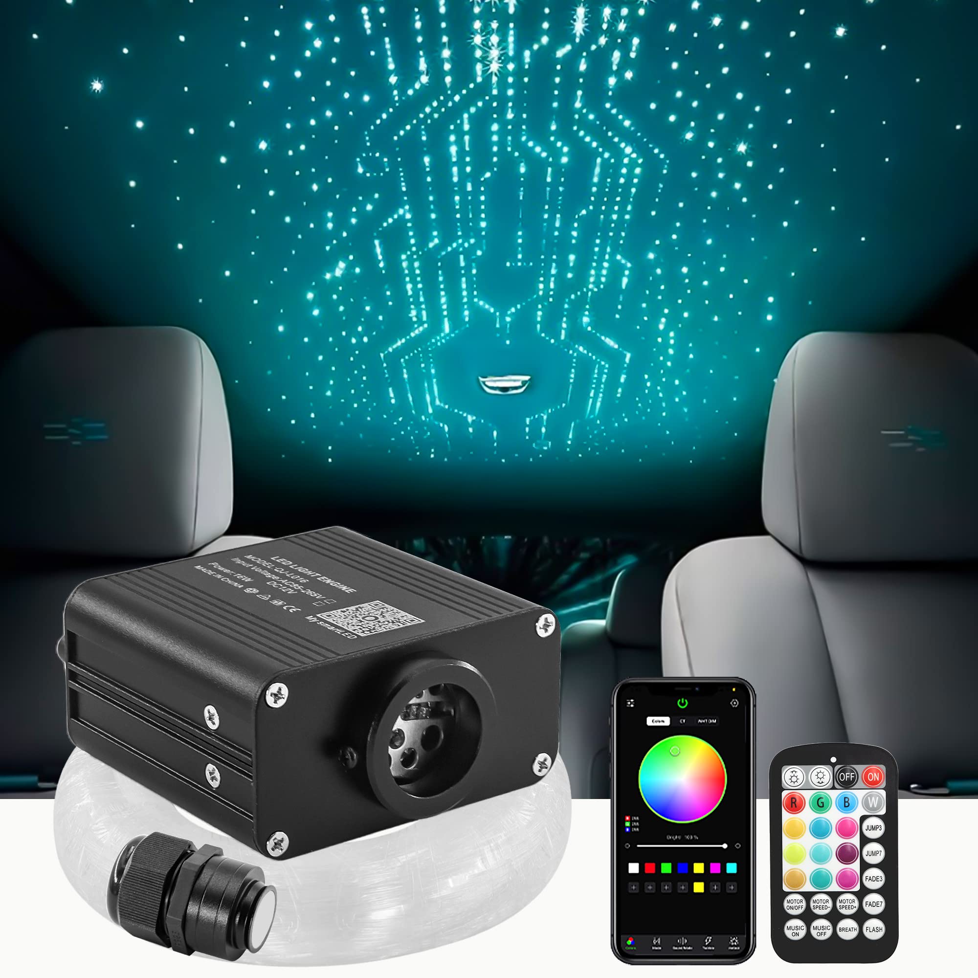 Atokee Starlight Headliner Kit, Upgraded 16W Twinkle 550Pcs*0.03In*13.1Ft Fiber Optic Lights, Small Size Star Lights For Car Roof Decor With App/Remote Control