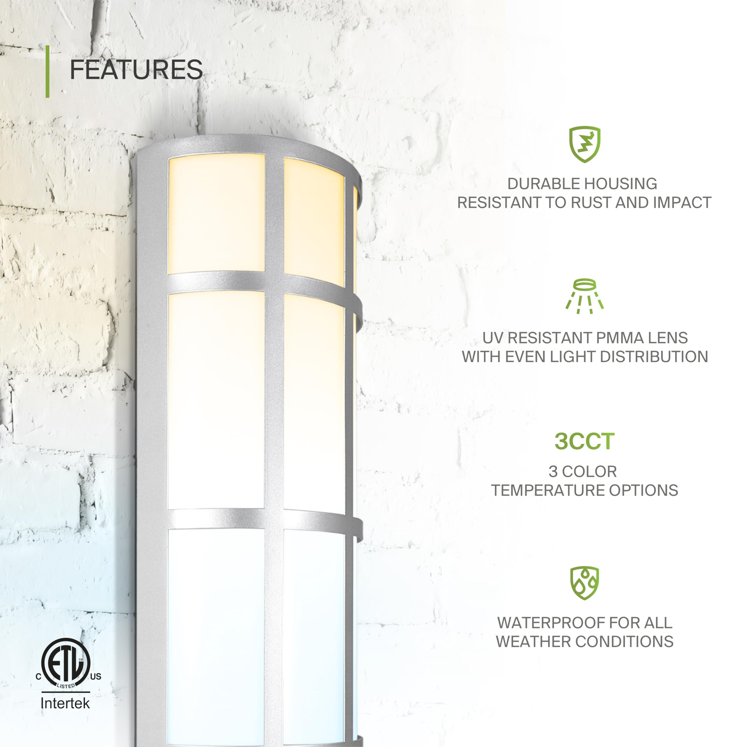 ASD LED Outdoor Wall Mount Light Fixture - 36 Inch, Brushed Nickel, Dimmable, 30W, ETL Certified, Model A-WS21GR-MV36D30N