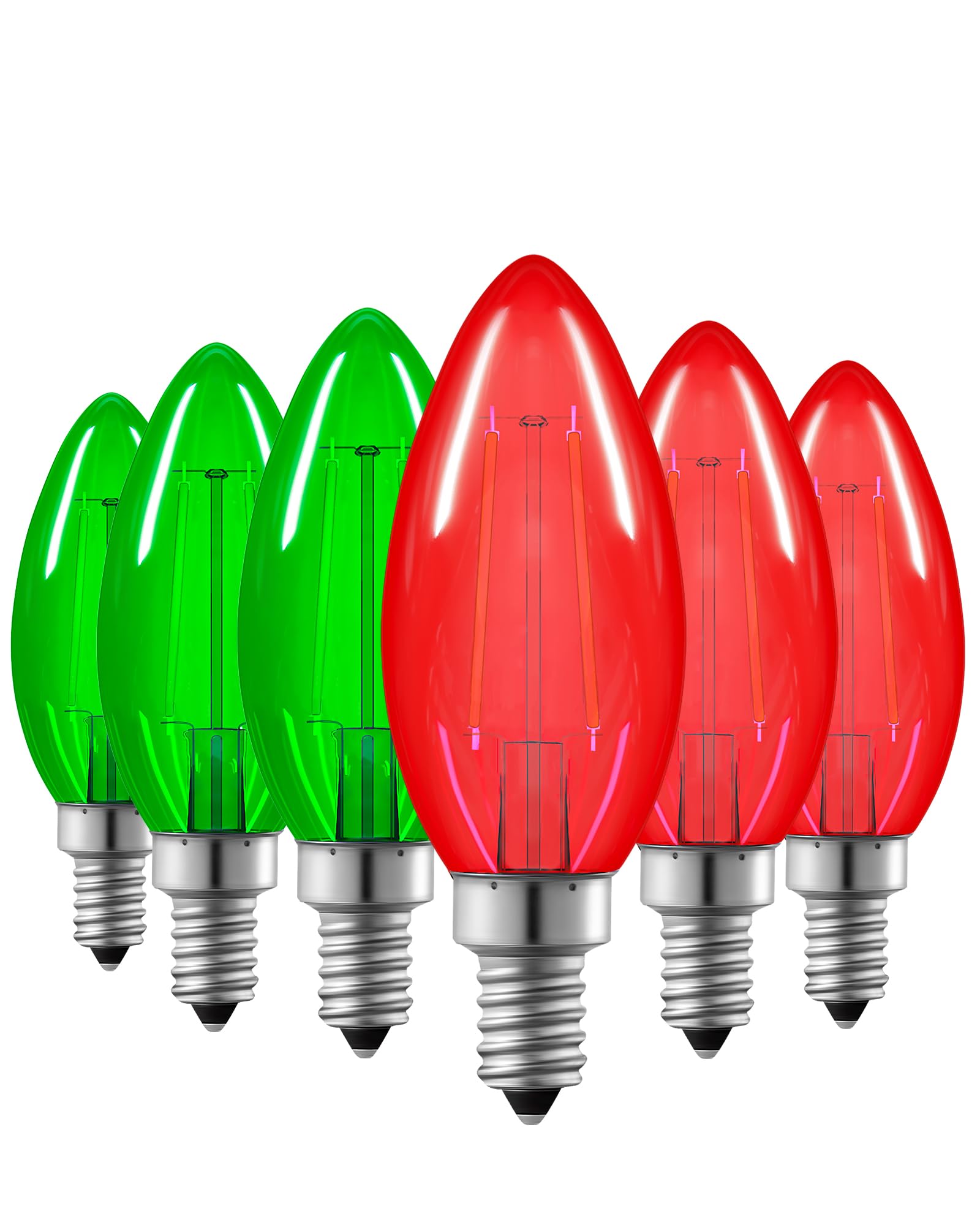Edishine C35 Red & Green Dimmable Led Light Bulbs, 5W Equivalent 60W, Led Filament Light Bulb, 6 Pack E12 Socket, Clear Glass Ed