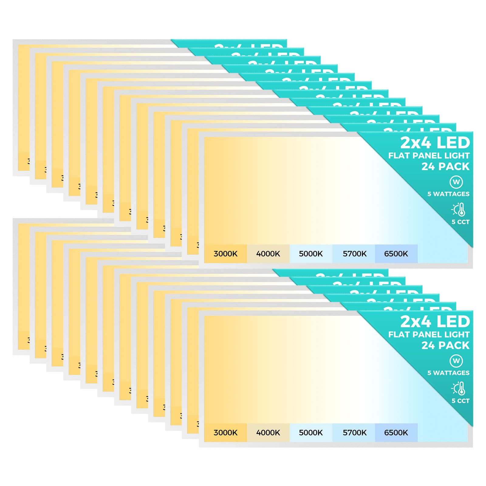 Aphyni 24 Pack 2X4 Led Flat Panel Light, Bright 9100Lm Flush Mount Ceiling Light Fixtures,0-10V Dimmable,Switchable 5Cct 3000K/4