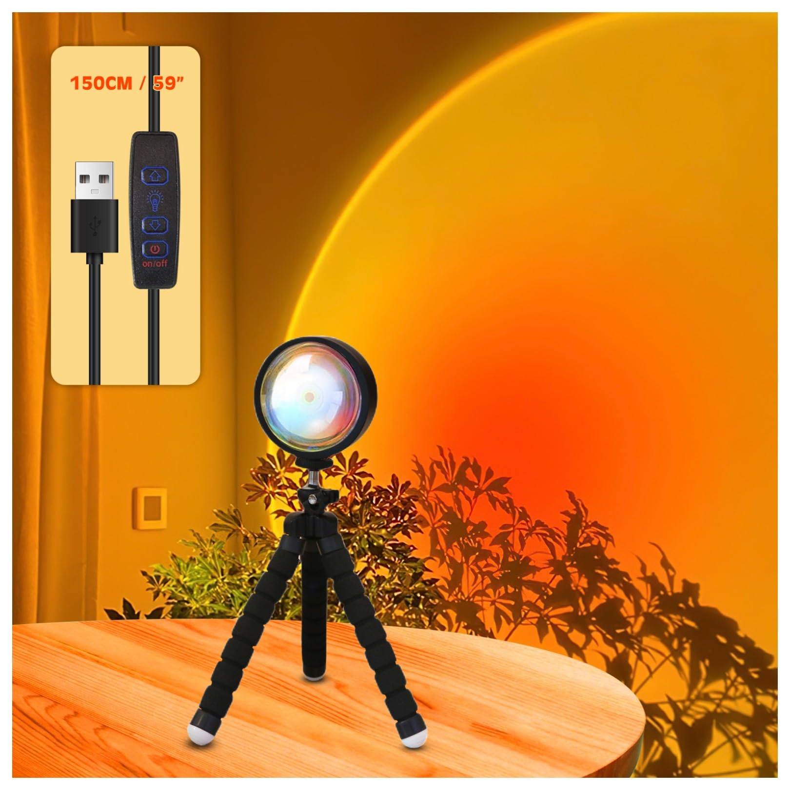 xoddi Sunset Lamp Projector 360° Rotation Light for Bedroom Decor, Black, Model SUNLAMP-P