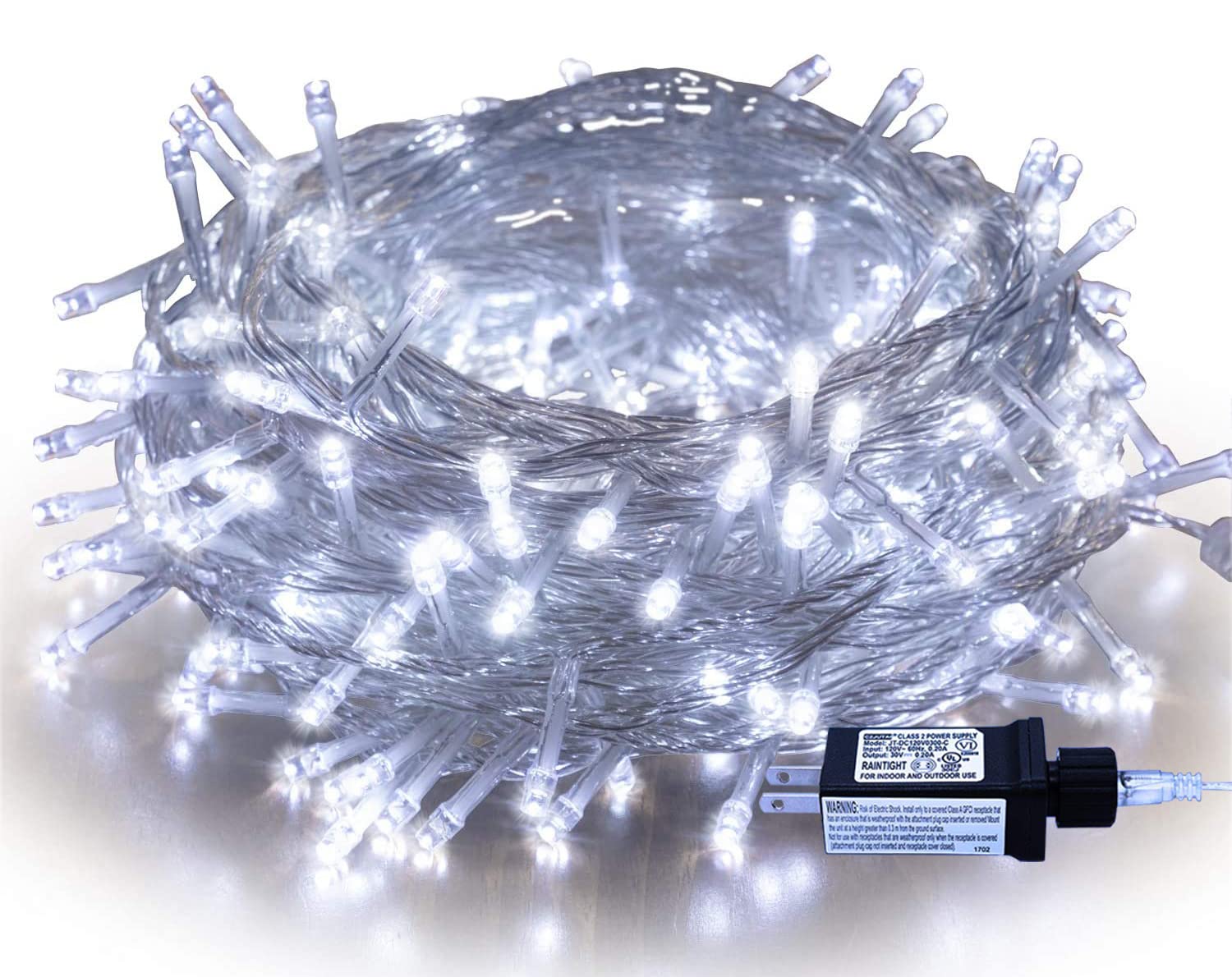 Indoor Christmas Lights Cool White - 320 LEDs 115ft/35m End-to-End 8 Modes Plug in Outdoor Waterproof Decorative Fairy Twinkle String Lights for Xmas Tree/New Year/Thanksgiving Day/Wedding/Patio/Home