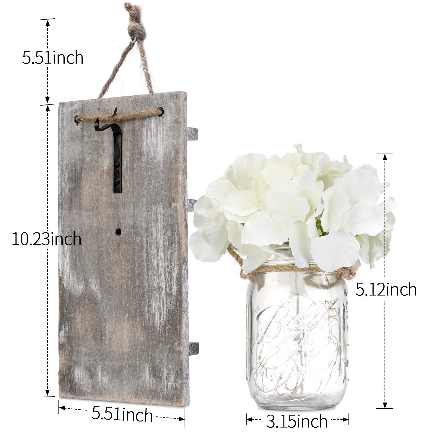 Lightess Mason Jar Wall Lights With Remote Control, Rustic Bedroom Wall Decor, Hanging Battery Powered Jar Sconce With Led Fairy
