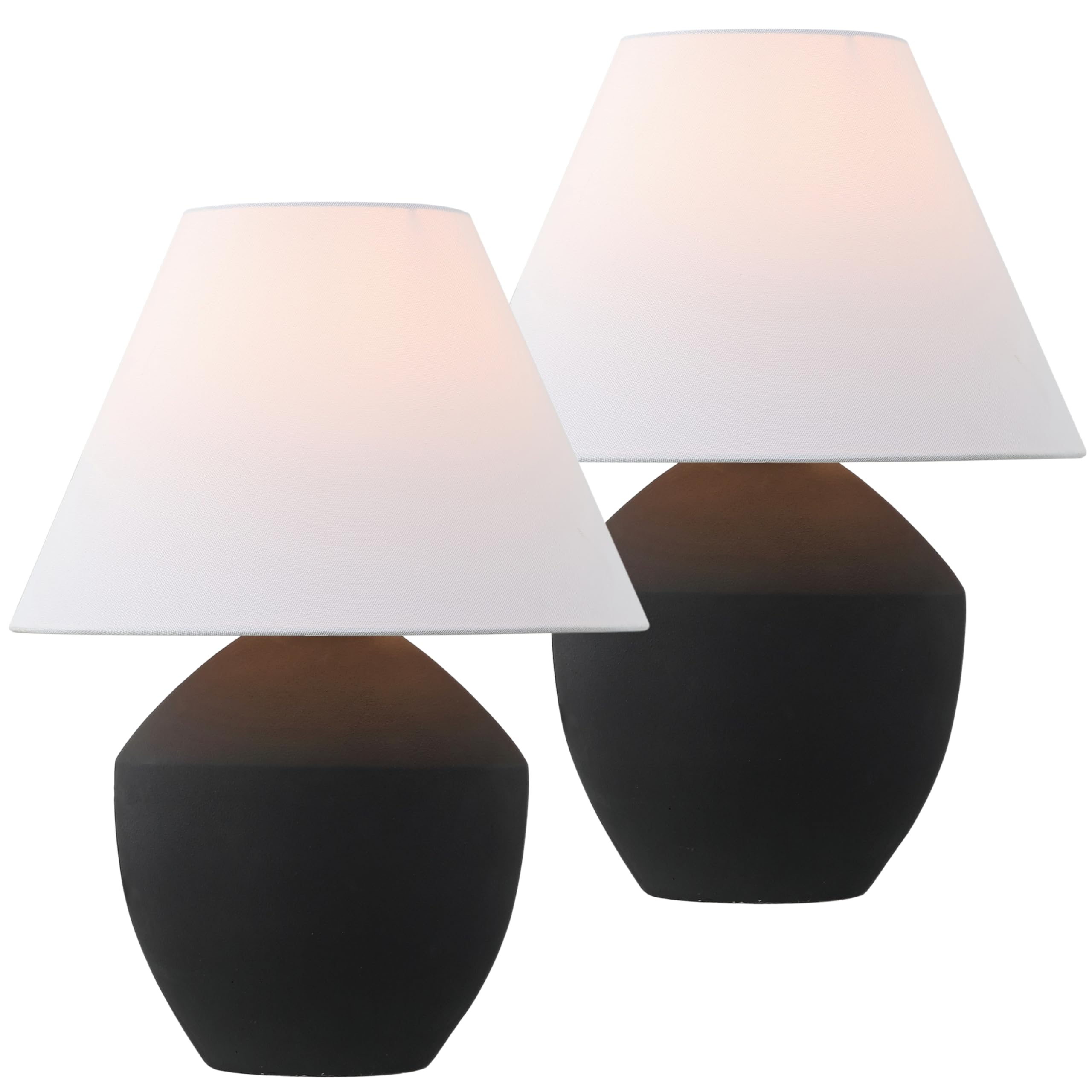 JONATHAN Y 20.5 Matte Black Minimalist Table Lamp Set of 2 for Living Room, Modern Scandinavian Bedside Lamps for Bedroom, White