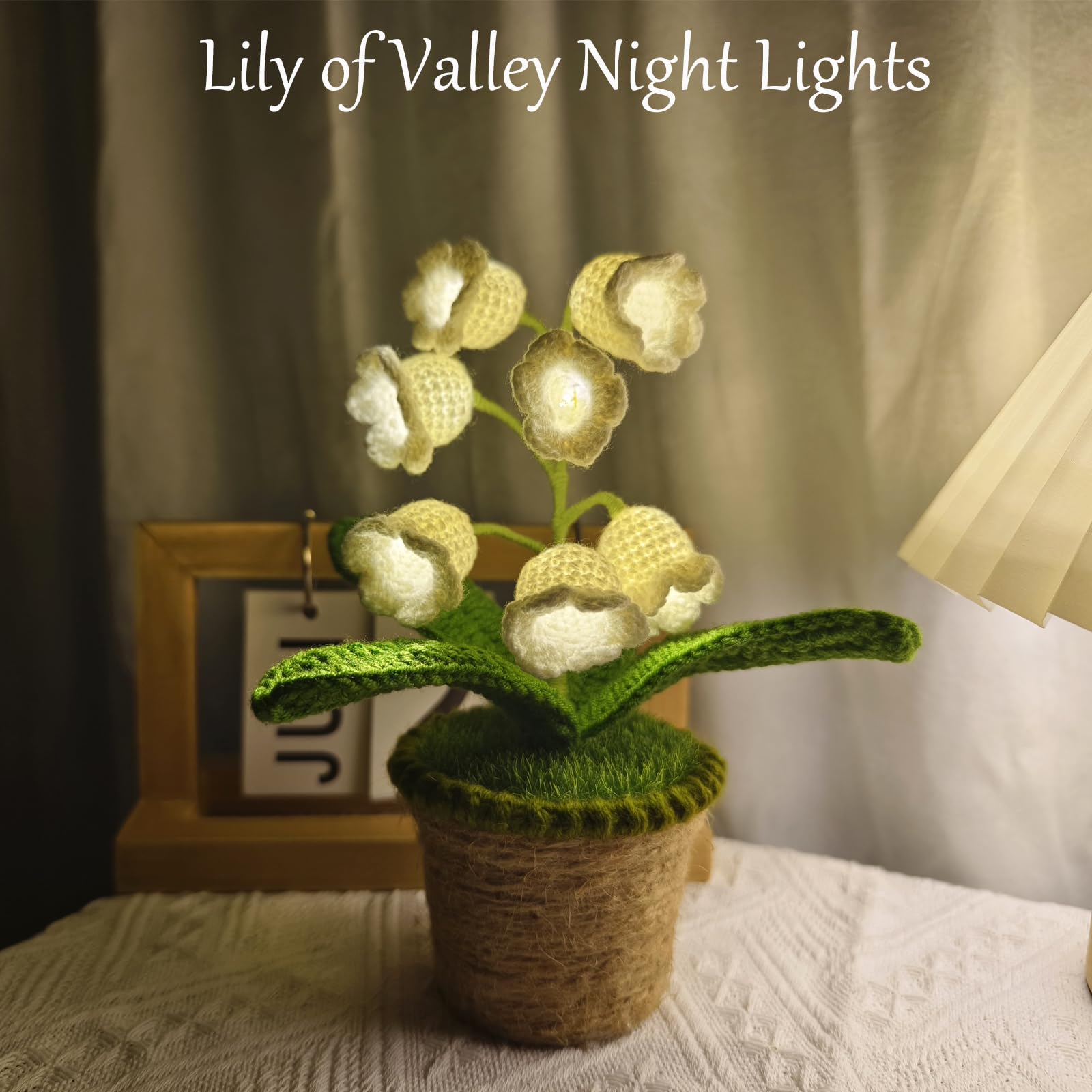 Forvermand Medium White Lily of The Valley Lamp - Crochet Artificial Flower with 7 Night Lights for Gifts, Home Decor, and Special Occasions