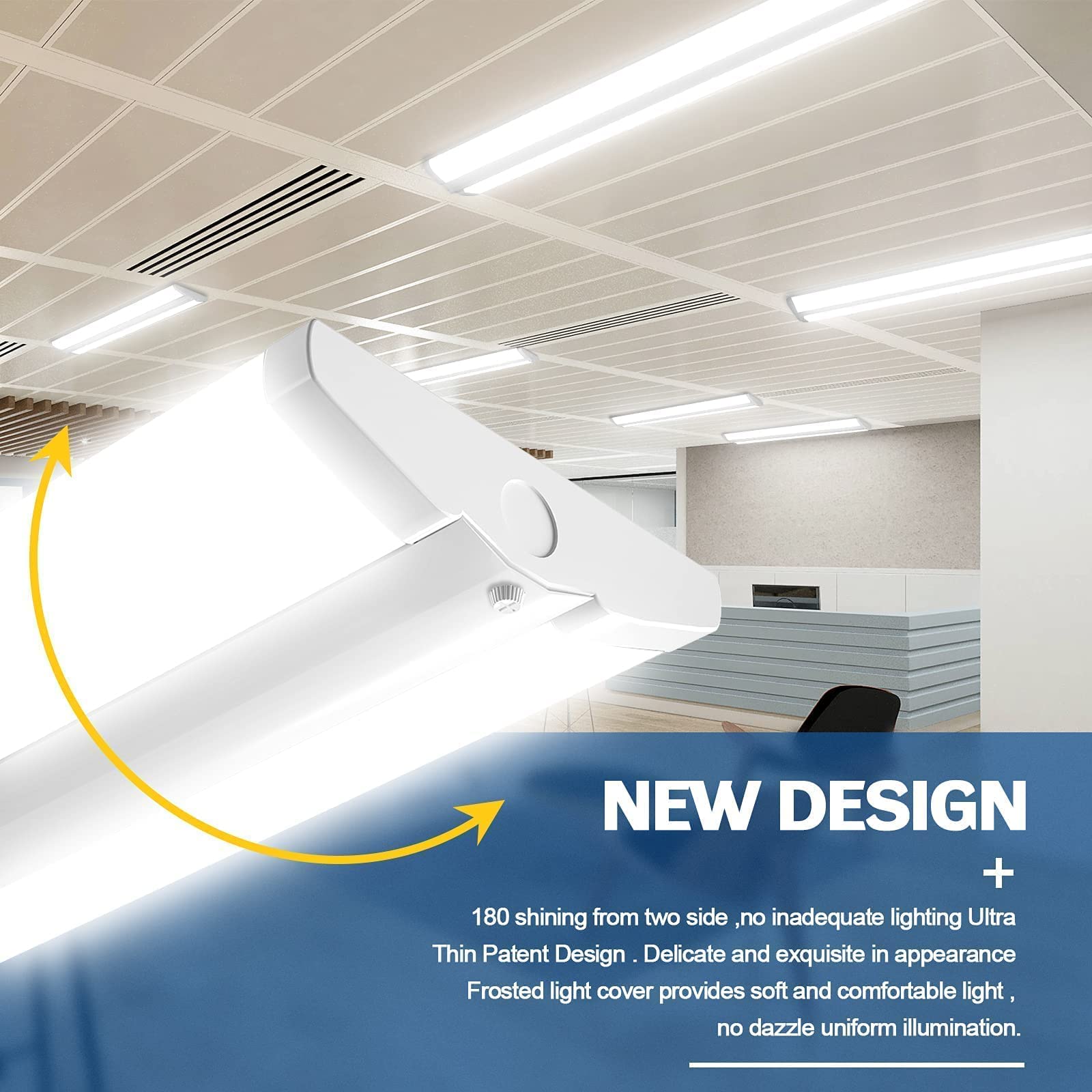 Antlux 4Ft Led Wraparound Light Fixture 50W Ultra Slim Led Shop Lights For Garage, No Glare, 5500 Lumens, 5000K, 4 Foot Flush Mount Office Ceiling Wrap Light For Workshop Kitchen, 4 Pack