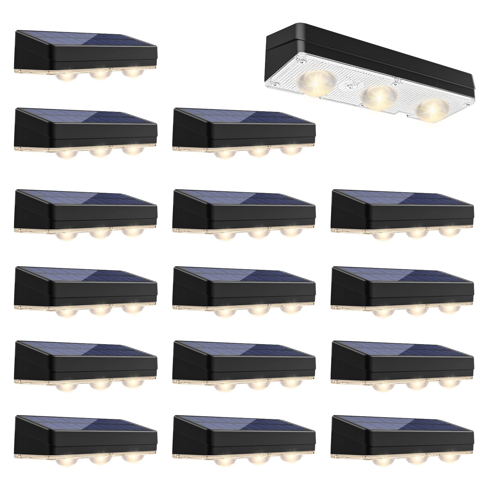 JOFIOS Solar Fence Lights Outdoor Waterproof Led  1300mAh 16pack 6 inch Solar Lights for Fence with Warm White & RGB 8 Colors Outdoor Solar Lights for Patio  Backyard  Deck  Railing (Black)