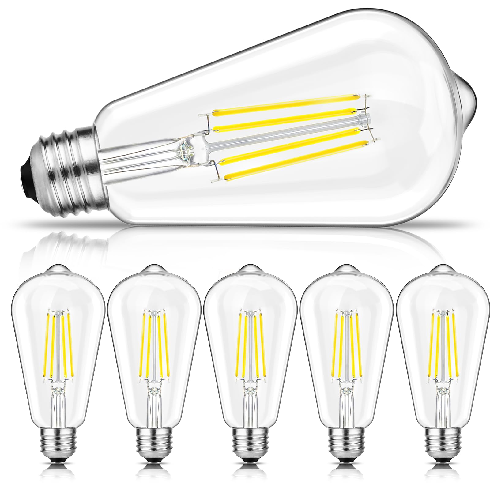 Svater Vintage Led Edison Bulbs 6W Equivalent 60W, Dimmable, Daylight 5000K, 850 Lumens St58 Antique Led Filament Bulbs With 85+