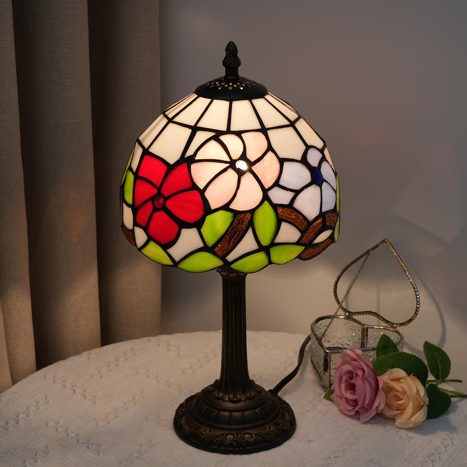 Wecrejoni Tiffany Lamp Stained Glass Lamp Small Bedside Table Lamps For Living Room Bedroom Dorm Kitchen Home Decor Festival Birthday Gift Morning Glory