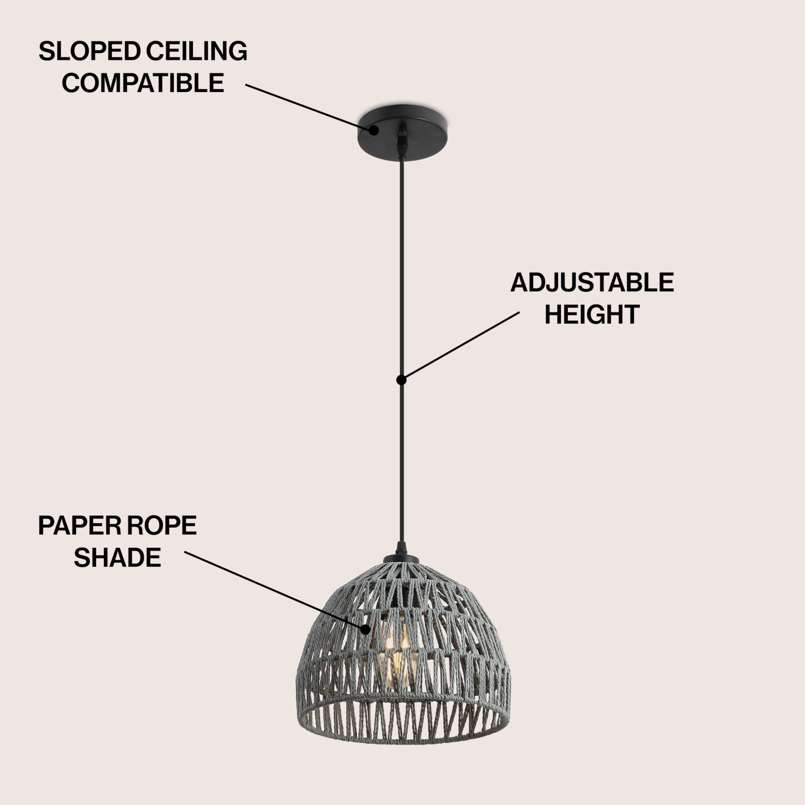 Jonathan Y Jyl6513D Campana 10.25 1-Light Bohemian Modern Woven Rope/Iron Led Pendant Farmhouse, Coastal, Transitional, Kitchen,
