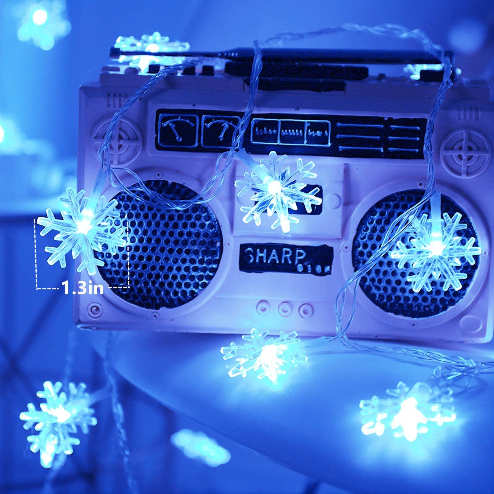 CESOF 20 Ft 40 LED Blue Snowflake String Lights, Battery Operated Fairy Lights for Indoor Outdoor Christmas Decor