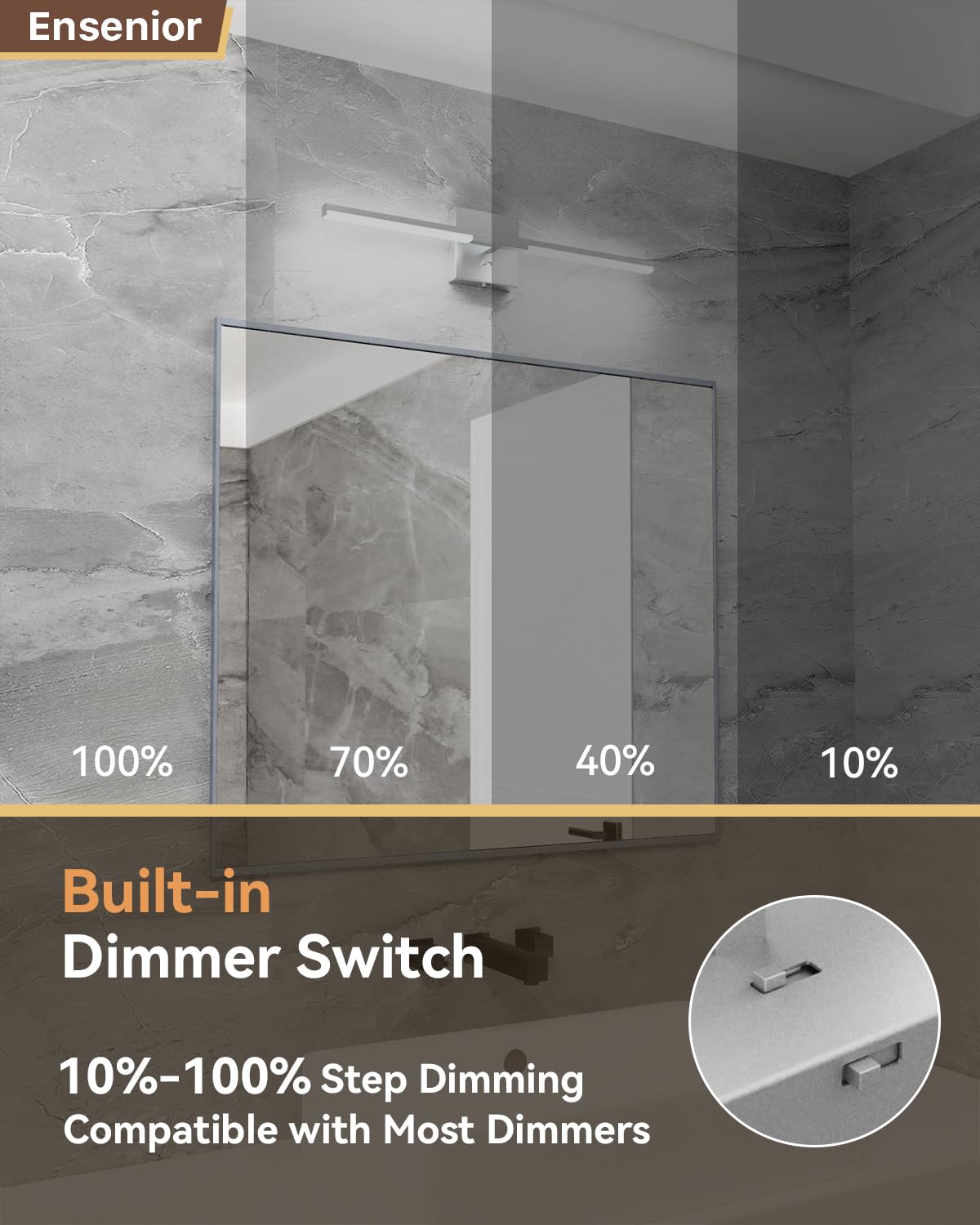 Ensenior Modern Bathroom Vanity Light 24 Inch, Built-In Dimmer, 13W Dimmable 5Cct Led Bathroom Light Fixture Over Mirror, Silver