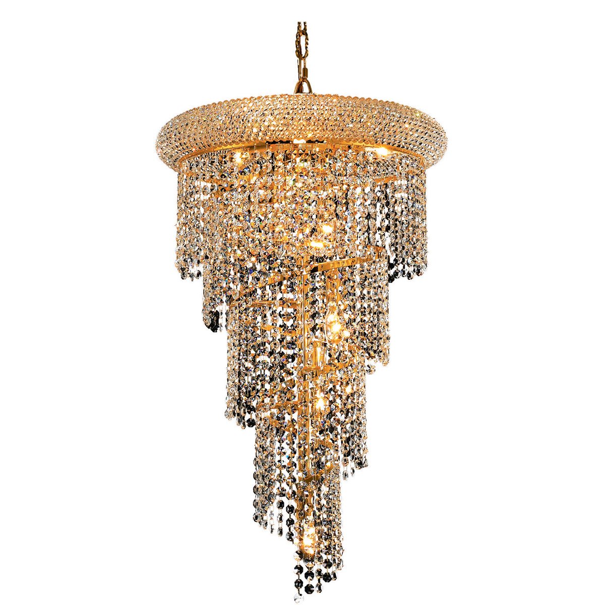 Elegant Lighting 1801SR16G/RC Royal Cut Clear Crystal Spiral 8-Light, Four-Tier Crystal Chandelier, Finished in Gold with Clear Crystals, 16" x 26"