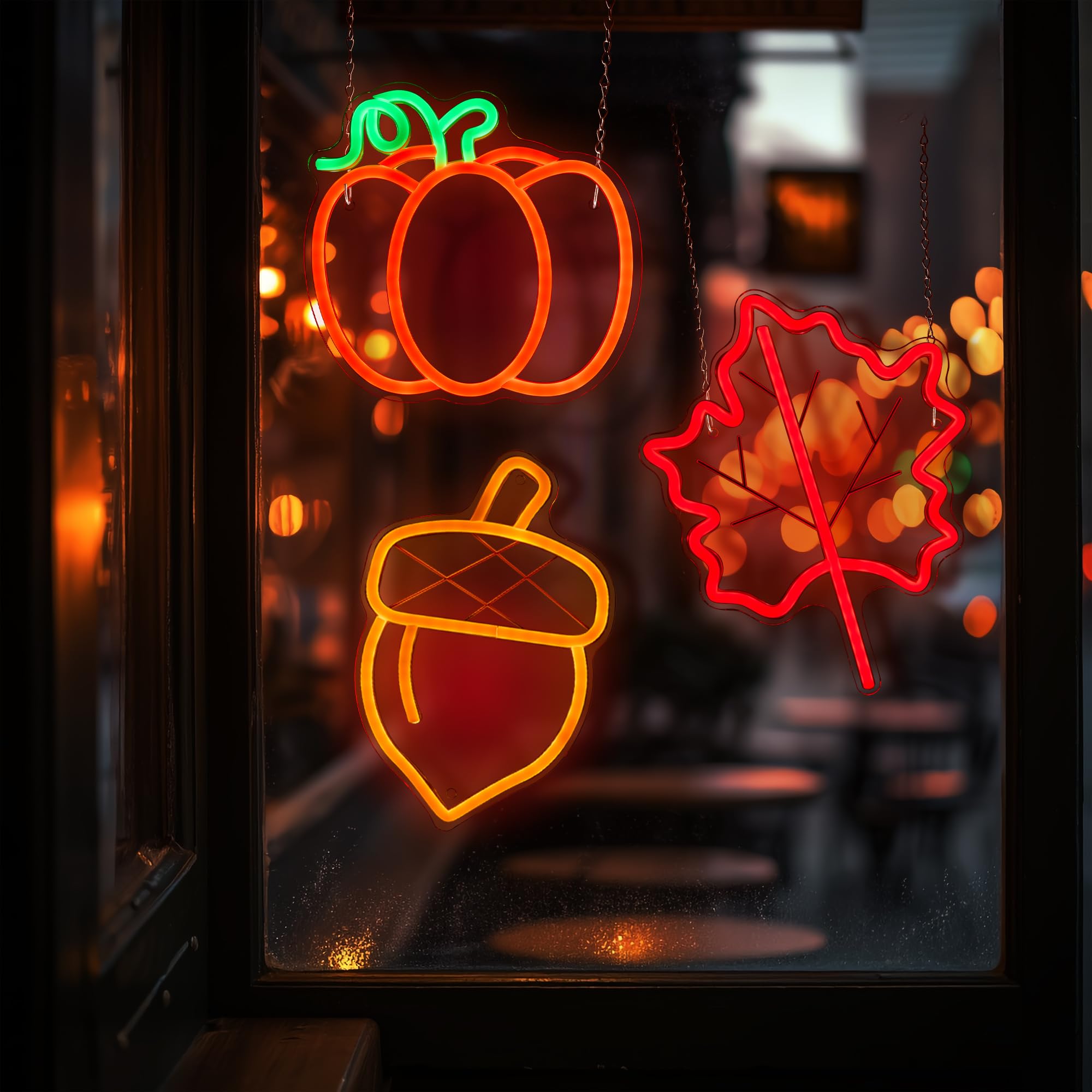 Hanna Roberts 3 Pcsthanksgiving Neon Sign  Pumpkin Maple Leaf Acorn Neon Led Lights  Usb Powered Window Lights For Halloween Thanksgiving Party  3D Wall Art Signs For Home Bedroom Living Room