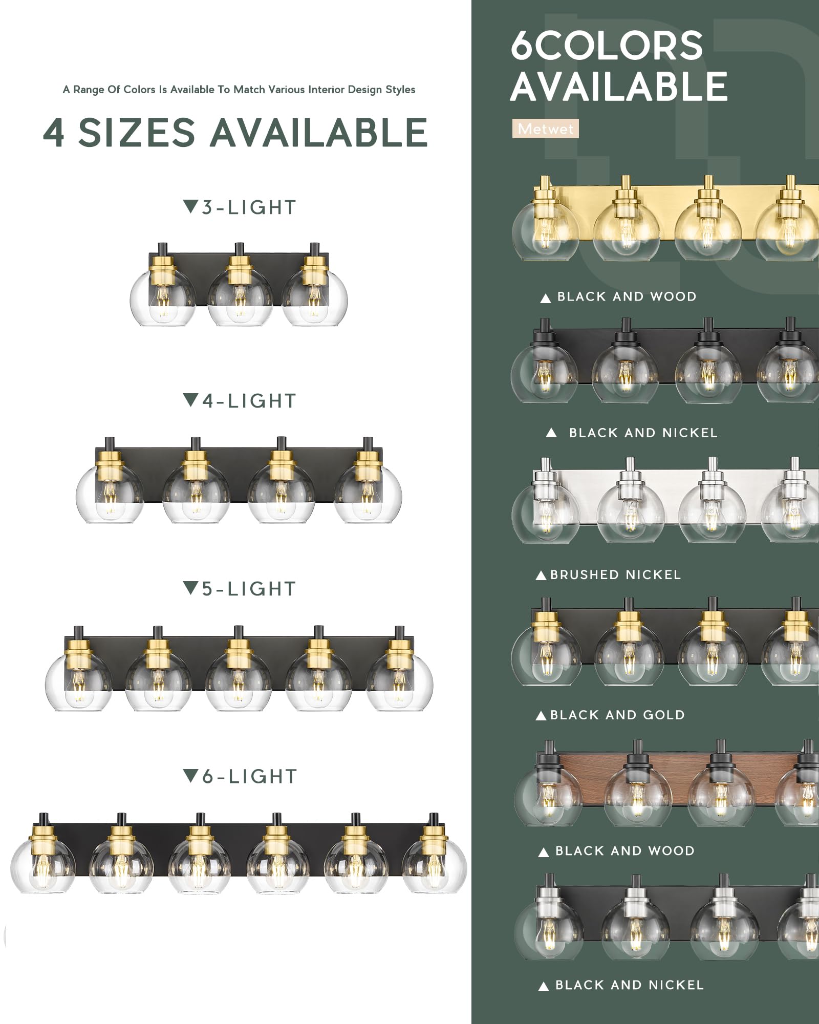 Metwet Bathroom Light Fixtures  4-Light Black And Gold Bathroom Vanity Light  26 Inch Modern Wall Sconces With Globe Clear Glass Shade  Vanity Lighting Fixtures Over Mirror  Vl195-Kg-4