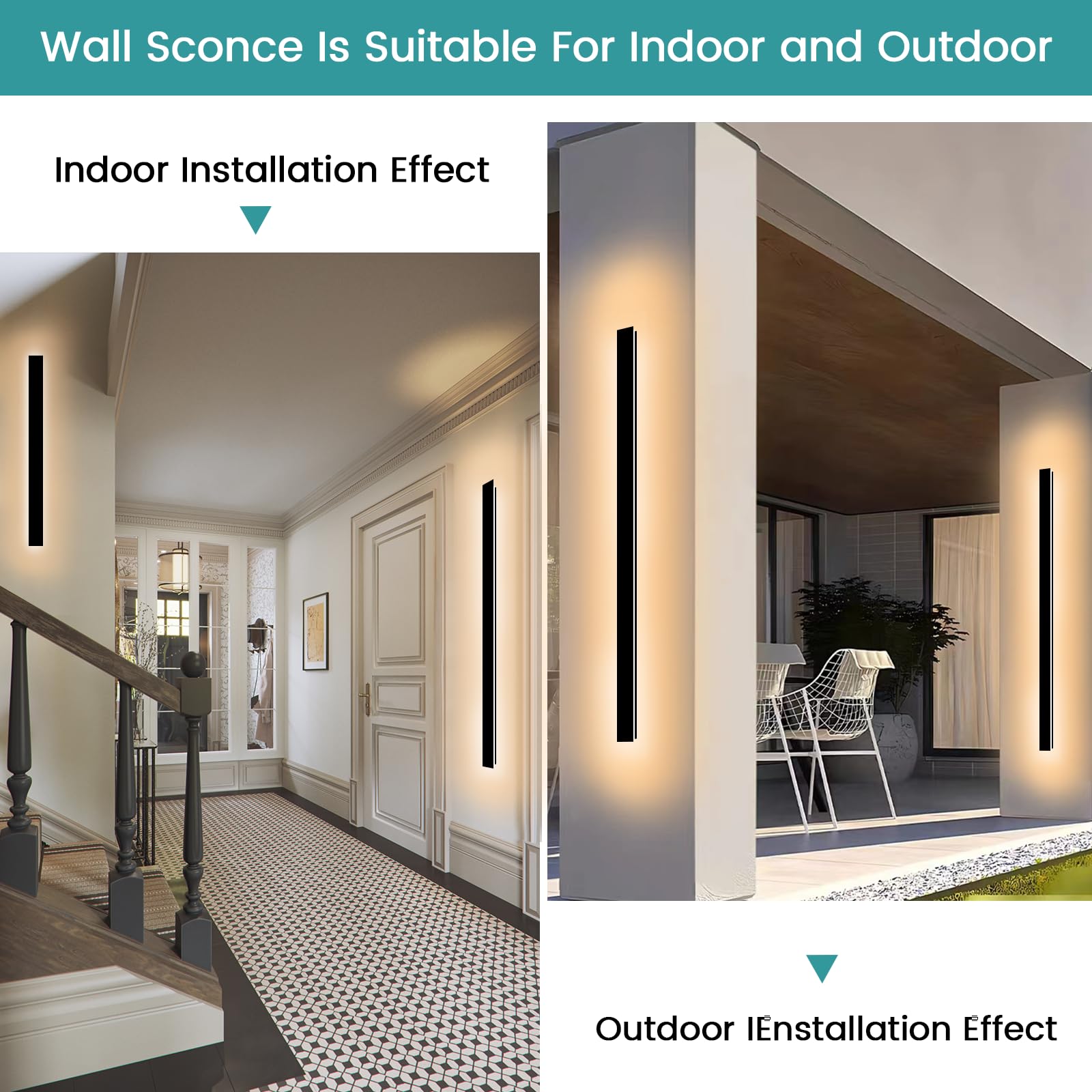 Nkjortppl 2 Pack 70.8Inch Outdoor Wall Lights, Black Led Exterior Light Fixtures Wall Mount, Modern Porch Lights Wall Sconce, Lo