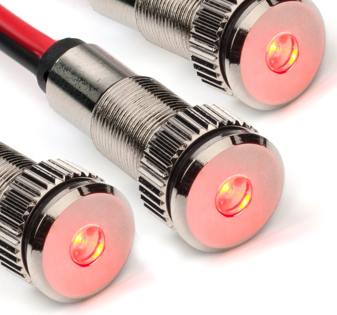 3 Pack Of Plug-N-Play Instrument Cluster Led Indicator Light Dash Bulbs. Aluminum Pilot Lights. Color Acrylic Lens. Flush Panel Mount 5/16&quot; 8Mm 12V For Speedometer Odometer (Silver Bezel, Red Led)