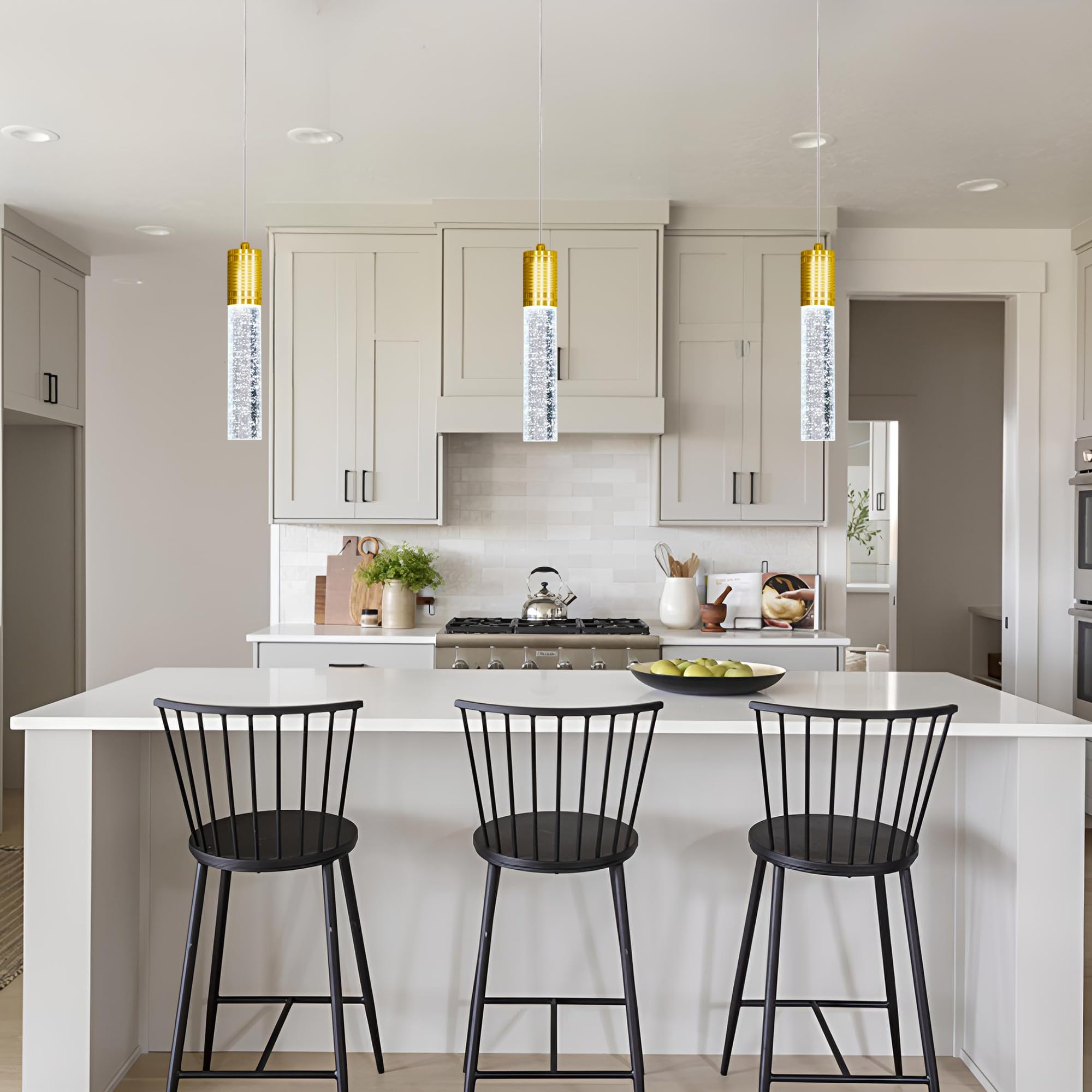 Haixiang Linear Chandeliers Led Pendant Lights For Kitchen Island Fixtures Bubble Crystal Chandeliers 6000K Daylight Led Bulbs Mini Pendant Lighting For Island Modern Pendant Light Fixtures