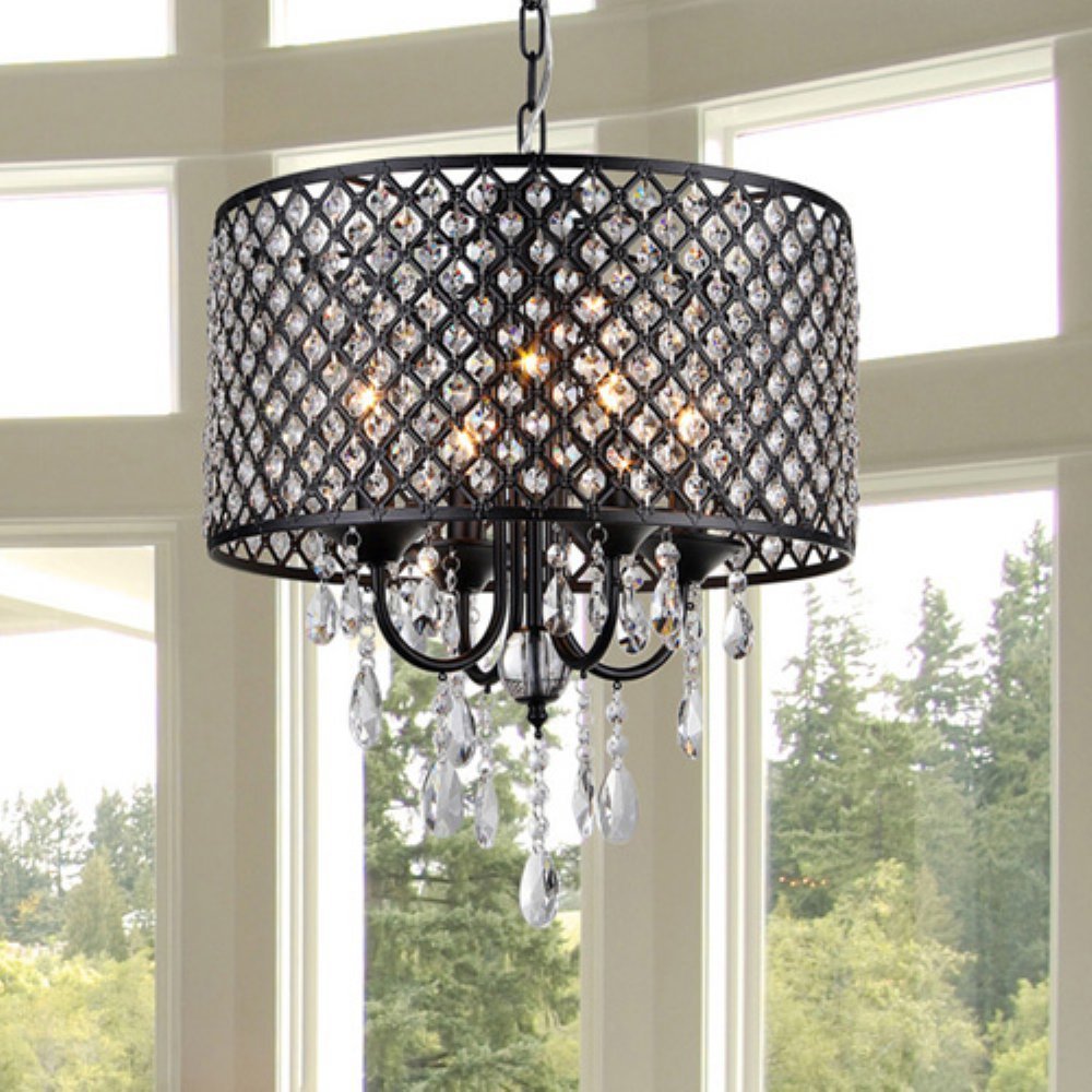 Monet 4-Light Black Crystal Chandelier, 17-Inch Round Lighting By Whse Of Tiffany