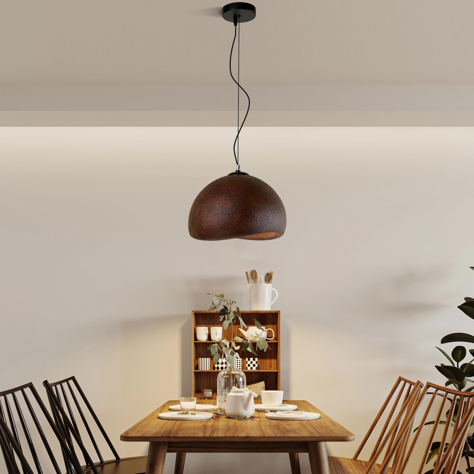 JAYMP Wabi Sabi Pendant Light, 50cm Dark Brown, Polystyrene, E26 Base, Bird Nest Shape, Model GB7499 for Dining Room & Kitchen Island