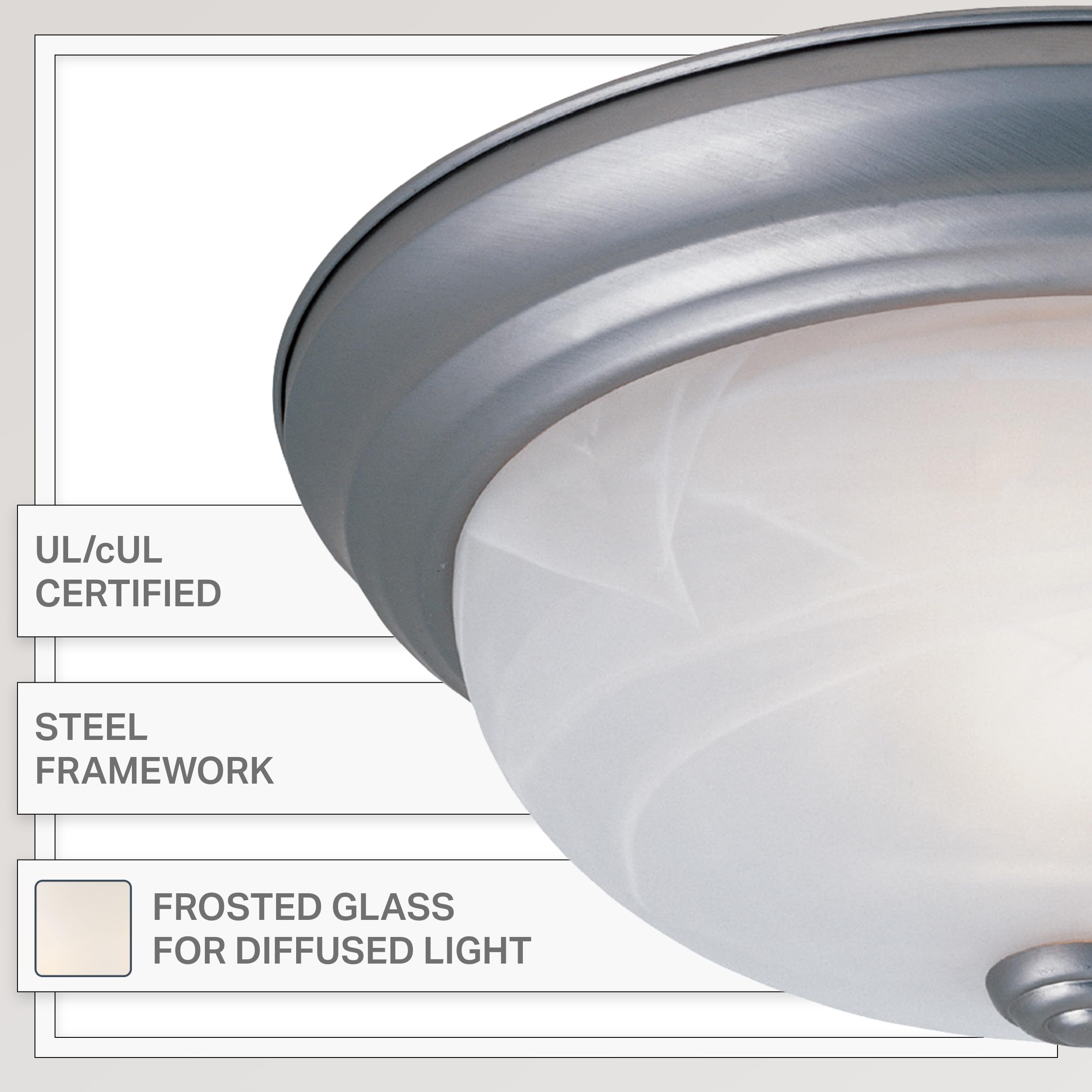 Designers Fountain 13 In 3-Light Flush Mount Ceiling Light, Pewter With Alabaster Glass Shade, 1257M-Pw-Al