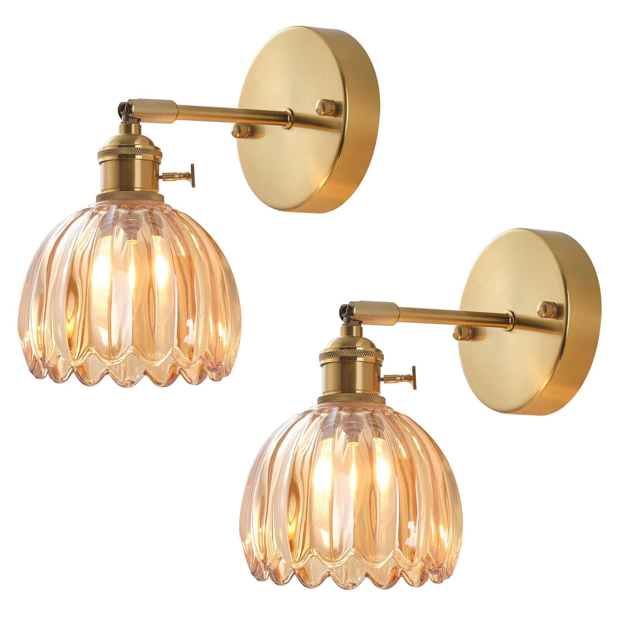 Plug In And Hardwired Wall Sconces, Luxury Vintage Tulip Crystal Glass Shade Wall Light With Switch For Bedside Bedroom Living R