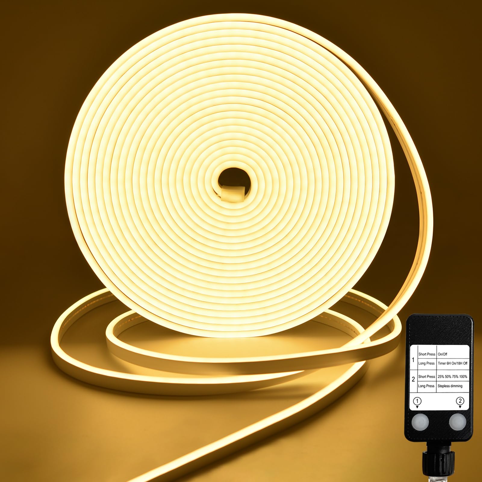 CCILAND LED Neon Rope Lights, 1200 Dimmable LEDs, 33Ft, Warm White, Flexible Silicone for Outdoor and Indoor Decor