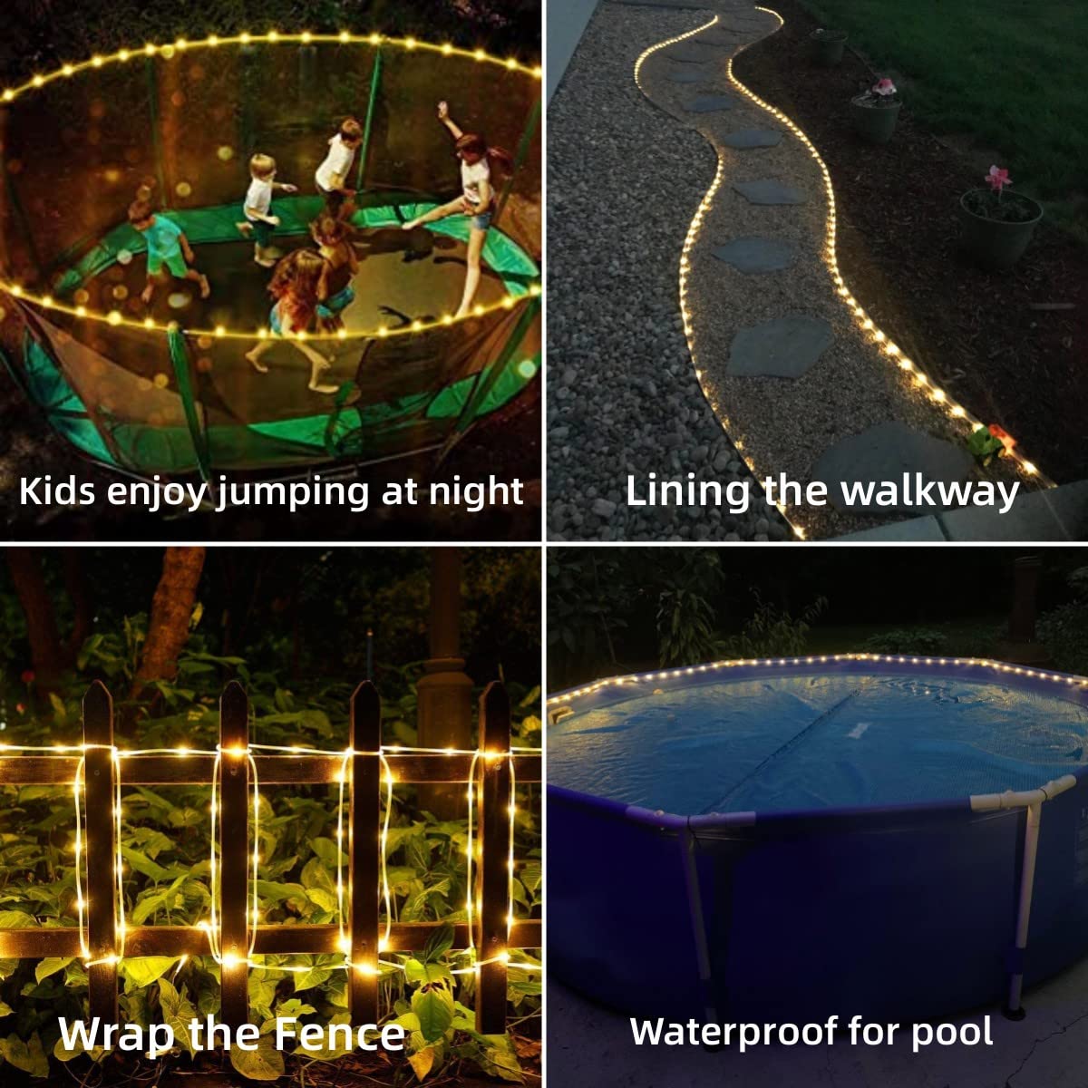Yeguo 2 Packs Each 33Ft 100 Led Solar Rope Lights Outdoor Waterproof, Warm White String Lights For Outside, 8 Modes Fairy Lights