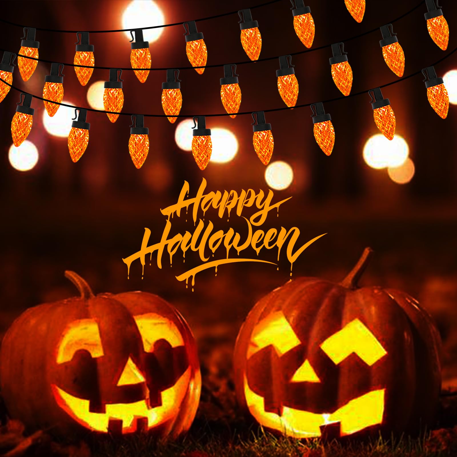 Fonusty 25Ft Orange Halloween String Lights Outdoor  C7 Strawberry Christmas Light With 25 Led Shatterproof Orange Lights  Plug In Fall Light For Halloween Patio Xmas Autumn Thanksgiving Decorations