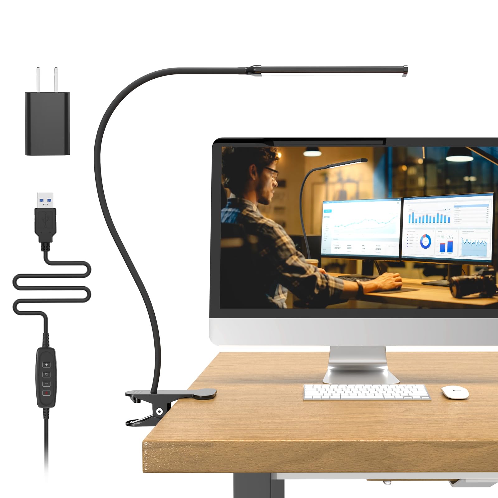 Mojimdo 77 Led Desk Lamp With Clamp, [3 Color & 10 Brightness] Dimmable Reading Lamp With 27.6'' Flexible Gooseneck, Eye-Caring Clip On Light For Reading Study Workbench Drafting - Adapter Included