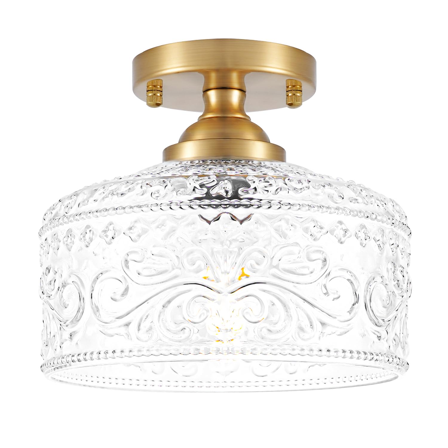 Gold Semi Flush Mount Ceiling Light  Antique Brass Ceiling Light With Glass  Indoor Close To Ceiling Light Fixture  Entryway Light Fixtures  Overhead Lighting For Hallway Kitchen Bedroom Dining Room