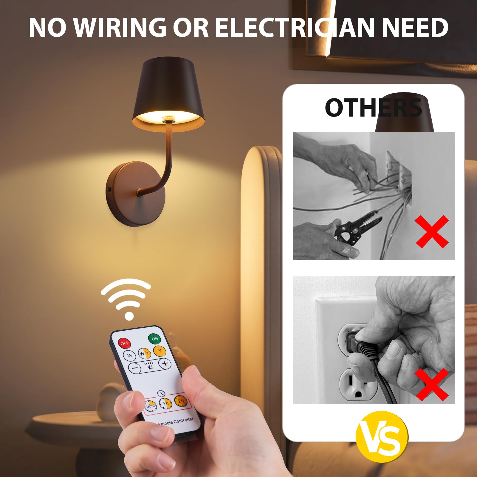 IMQSQIK LED Wall Lamp Set of 2, Rechargeable 5600mAh, Touch Control, Brown, Model RQ-14-2Pack