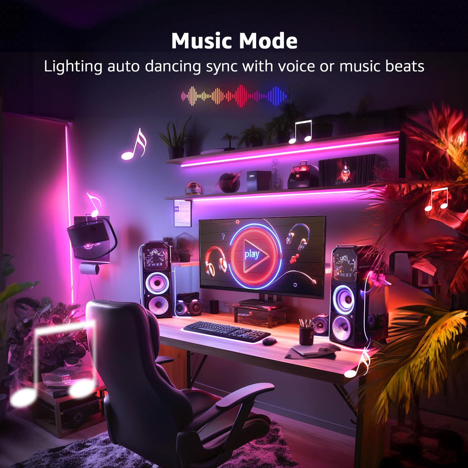 Lepro LED Strip Lights 50ft, Music Sync RGB Light Strip, Vinyl, MagicColor, Model PR410095-RGB-WP-US