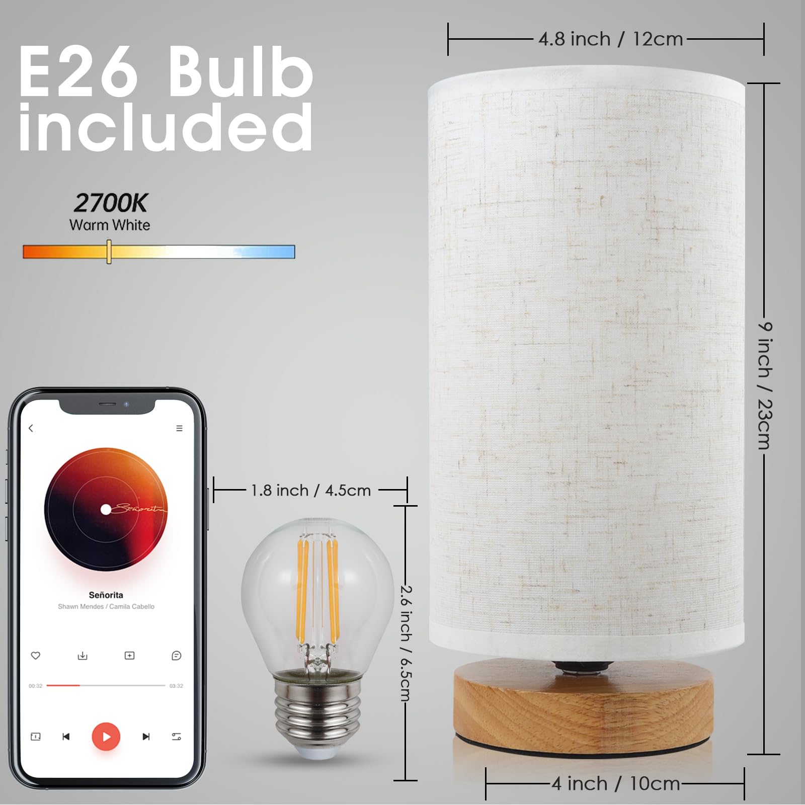Table Lamps For Bedrooms Set Of 2, Minimalist Bedside Lamps Set Of 2 With Round Fabric Linen Shade,Reading Small Desk Lamp Set Of 2 For Kids Room, Night Nightstand Lamp Set For Living Room, Office