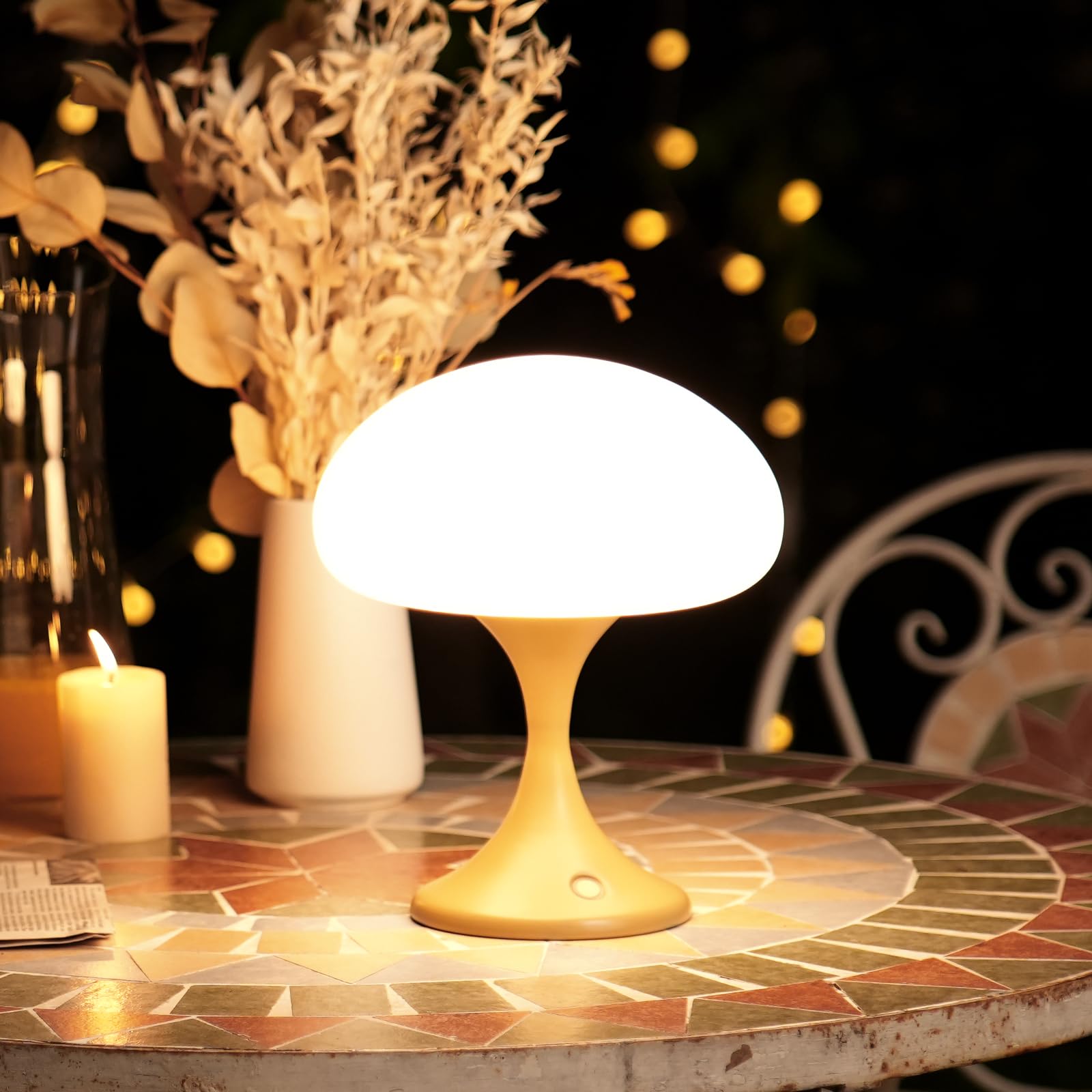 MAGCHARM Mushroom Lamp, 5W LED Cordless Table Lamp, Dimmable Touch Light, Glass Shade, Small Size, Mustard Color, Model TL011YLUSMC
