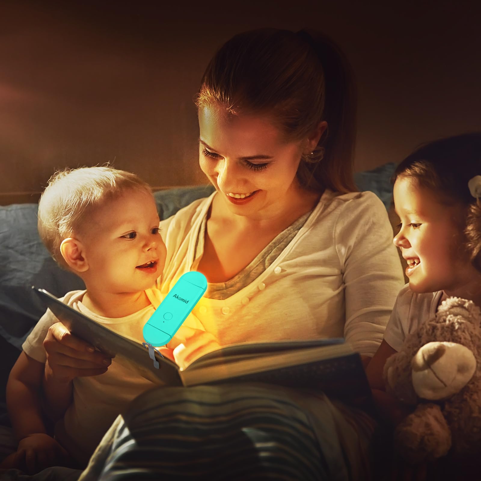 Akomid Usb Rechargeable Amber Book Light - Reading Light Clip On, 8 Leds, Stepless Dimming, Lake Blue