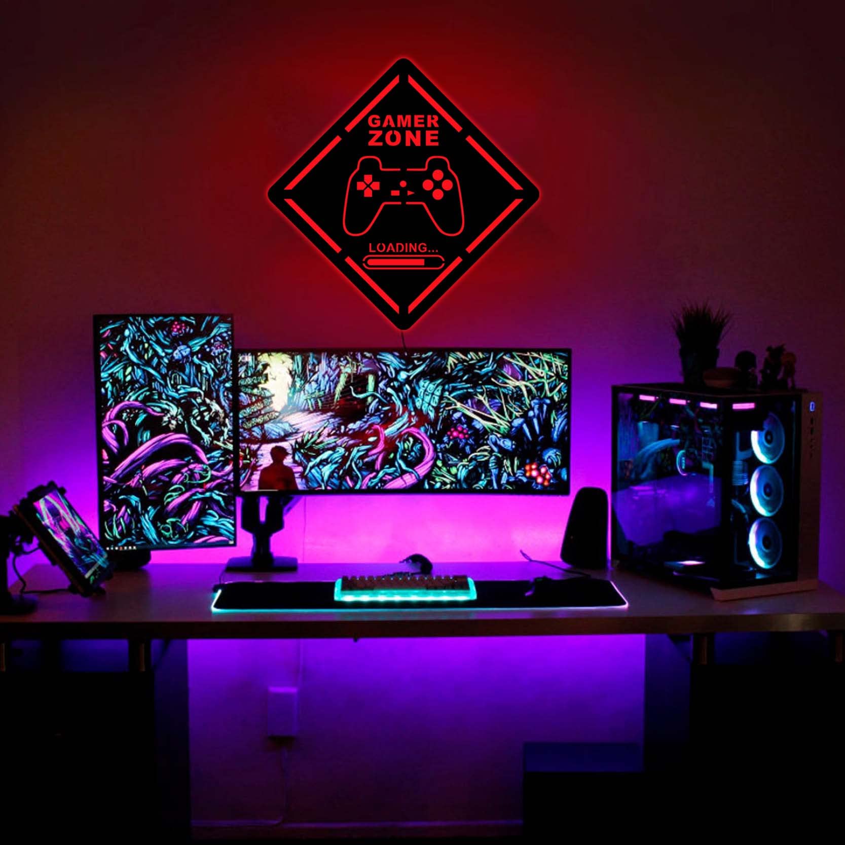 SouLeather Gaming Room Wood Wall Art with LED Lights, 30cm, Colorful, Model WLT0521-30cm-N, Gamer Sign Decoration