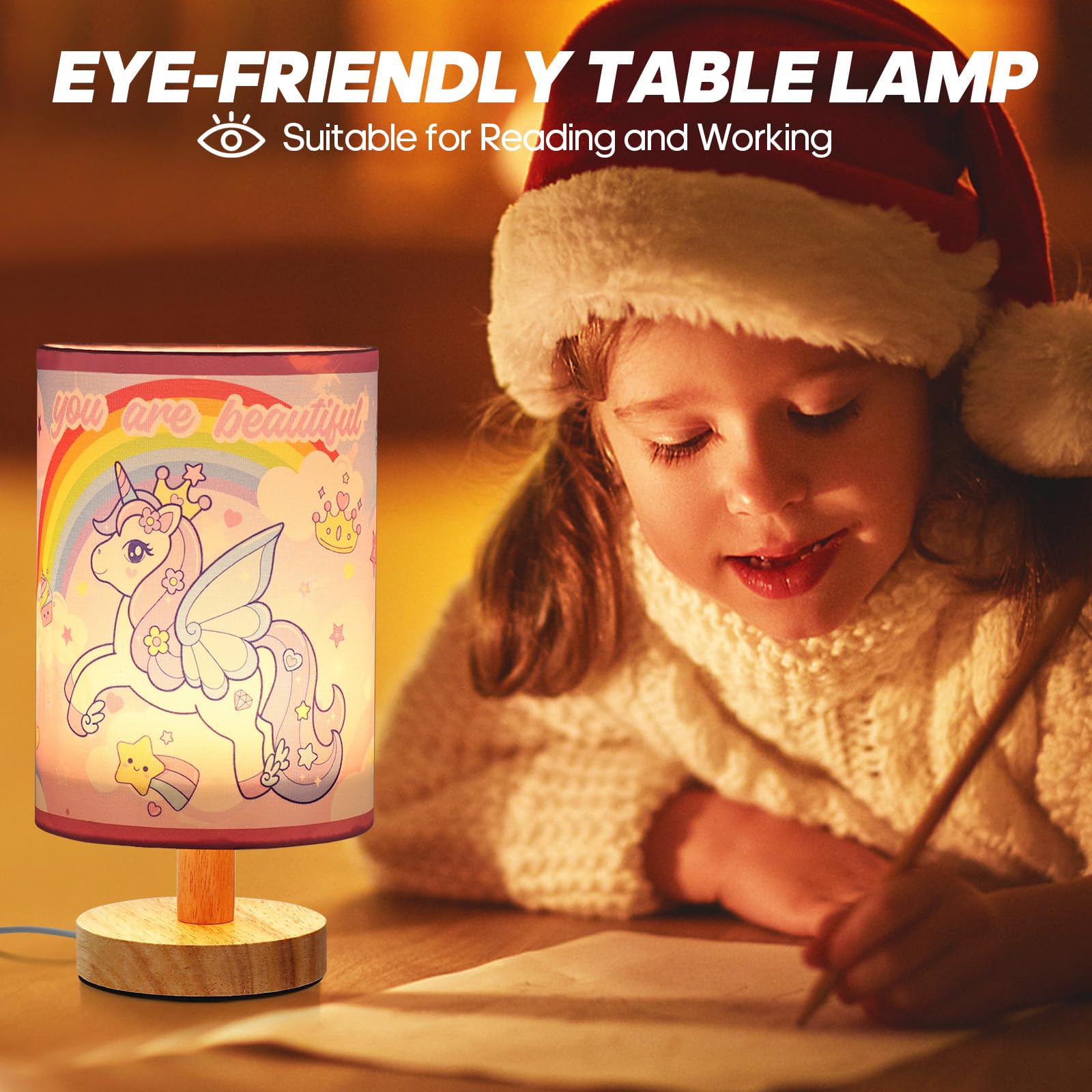 Unicorn Bedside Table Lamp - 3 Colors Dimmable Kids Night Light For Girls Bedroom Desk Reading Night Stand Decor, Cute Unicorn L