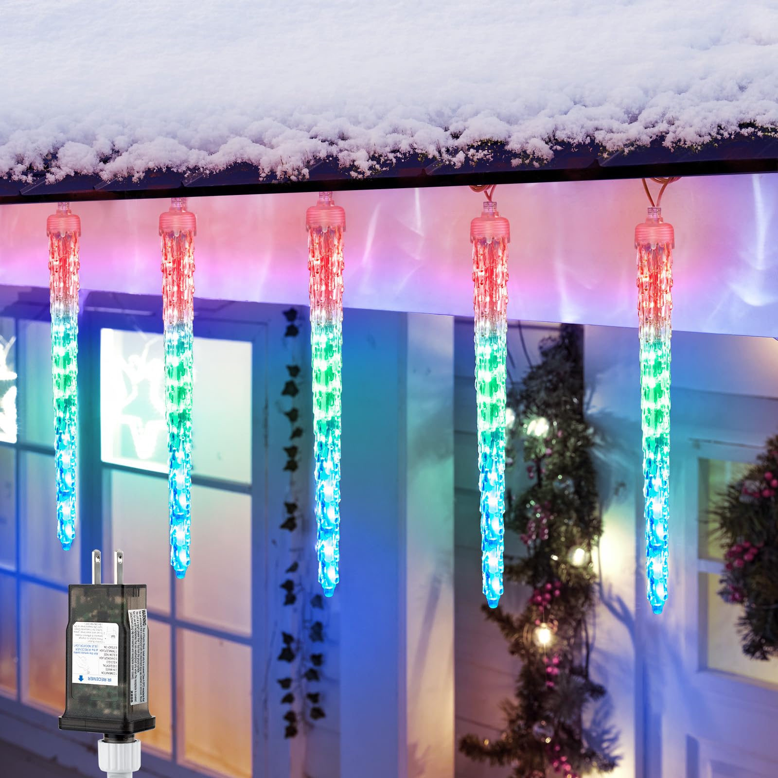 Icicle Lights Outdoor, 10 Ft Meteor Shower Lights with 10 Ice Shaped Tube, Snowfall Shooting Star Light Effect, Falling Crystal 