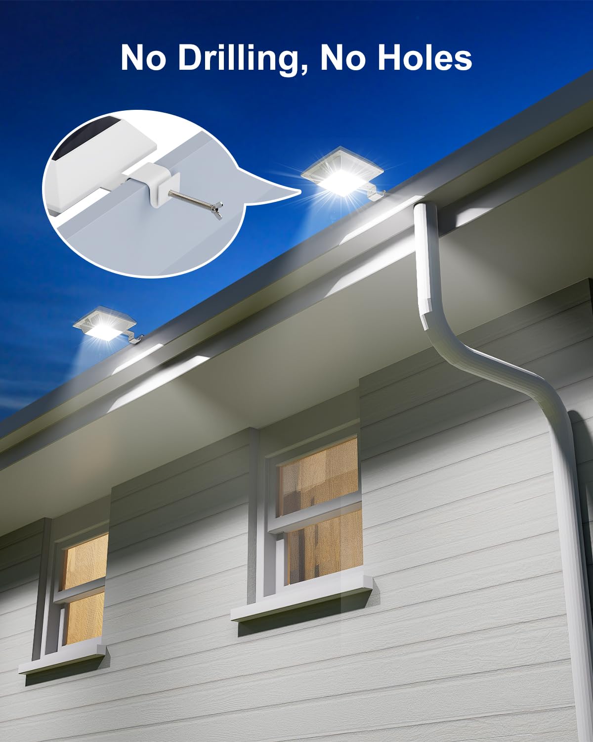 FALOVE 8 Pack Solar Powered Gutter Lights, Cool White Waterproof 12 LEDs, Plastic Yard Lamp for Fence, Garden, Deck, Patio - Model FA0416-8