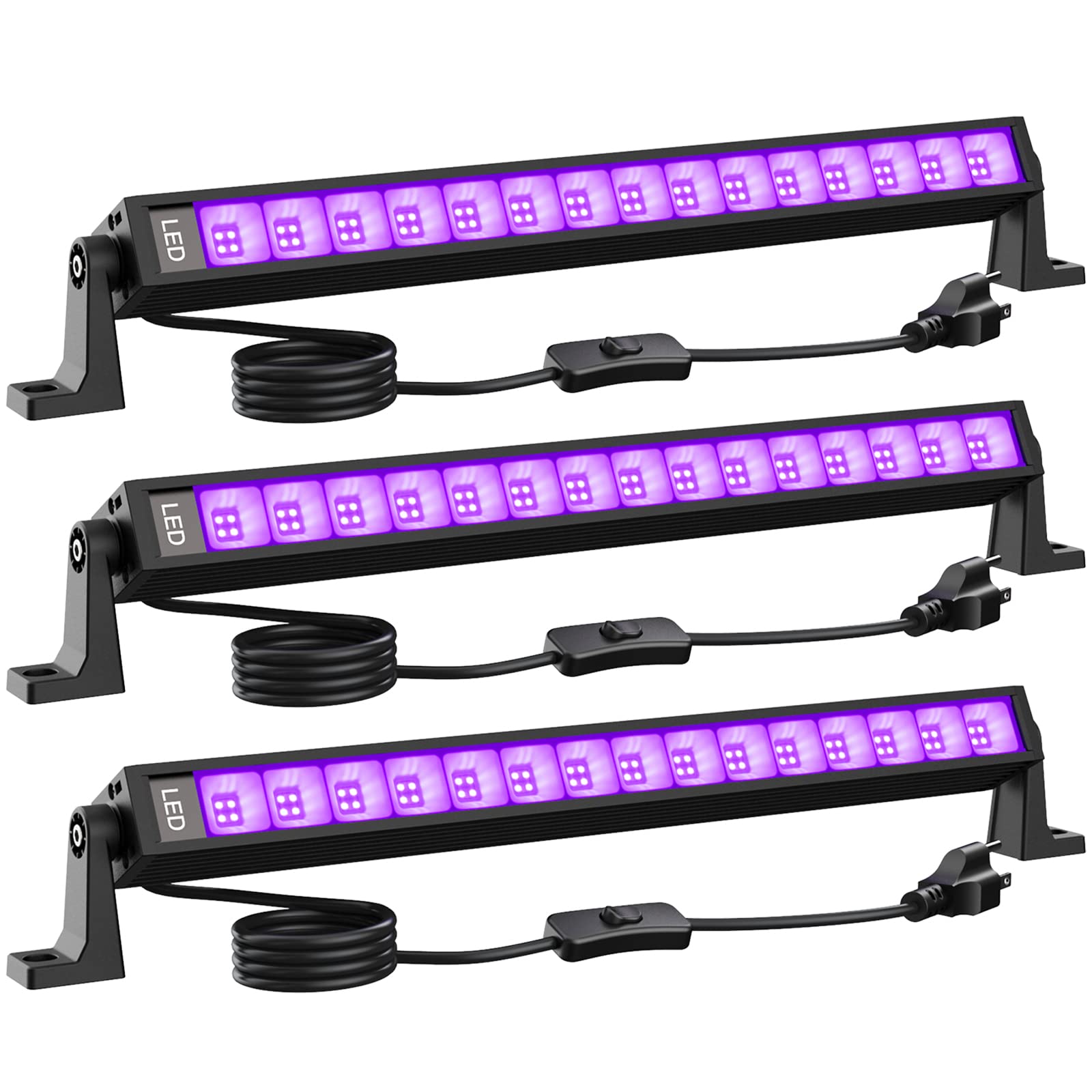 Lamvip 36W Led Black Light Bar, Blacklight Bars Black Lights With Plug 5Ft Cord 60 Led Beads And Switch For Glow Party Halloween Party Bedroom Decorations Stage Lighting 3 Packs