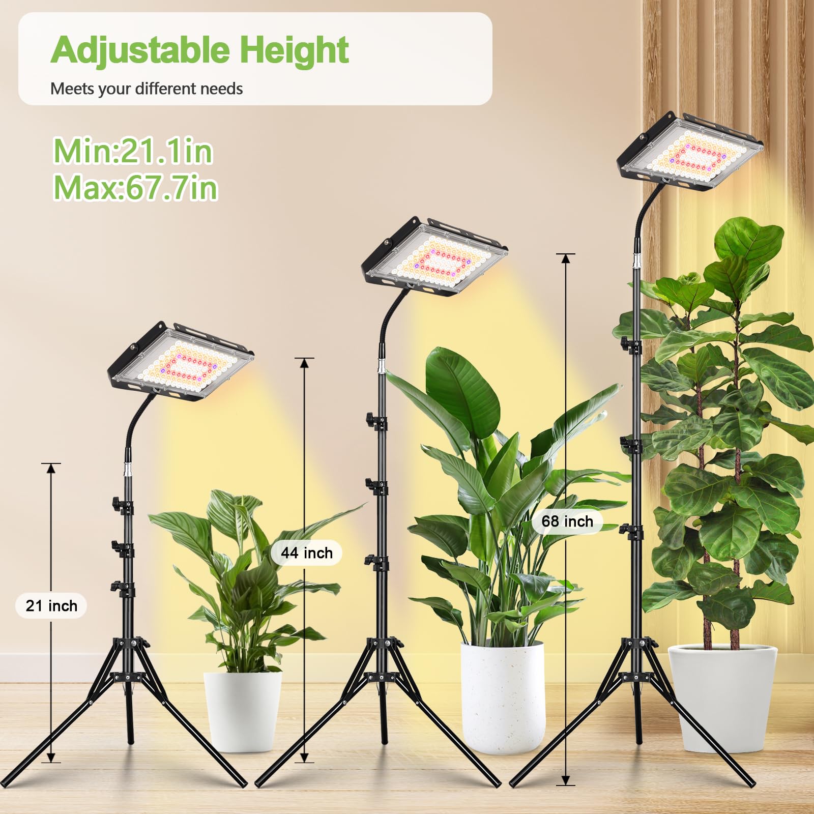 LBW Full Spectrum LED Grow Light for Indoor Plants, Adjustable Tripod 21-68in, Black, Ideal for Tall Houseplants, Large One Head