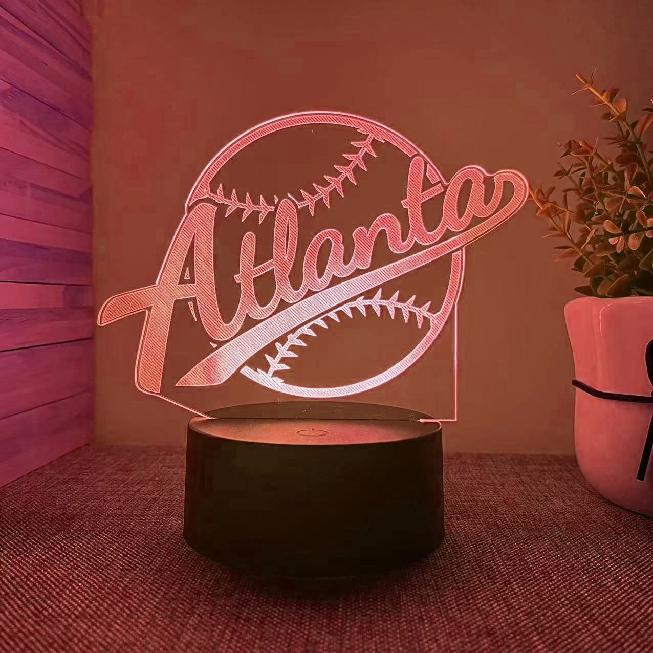 Clorurbanlive 3D Baseball Atlanta Night Light 3D Illusion Lamp For Boys Gift 16 Changing Color Remote Control Kids Room Ball Decor Lighting (Atlanta Multicoloured)