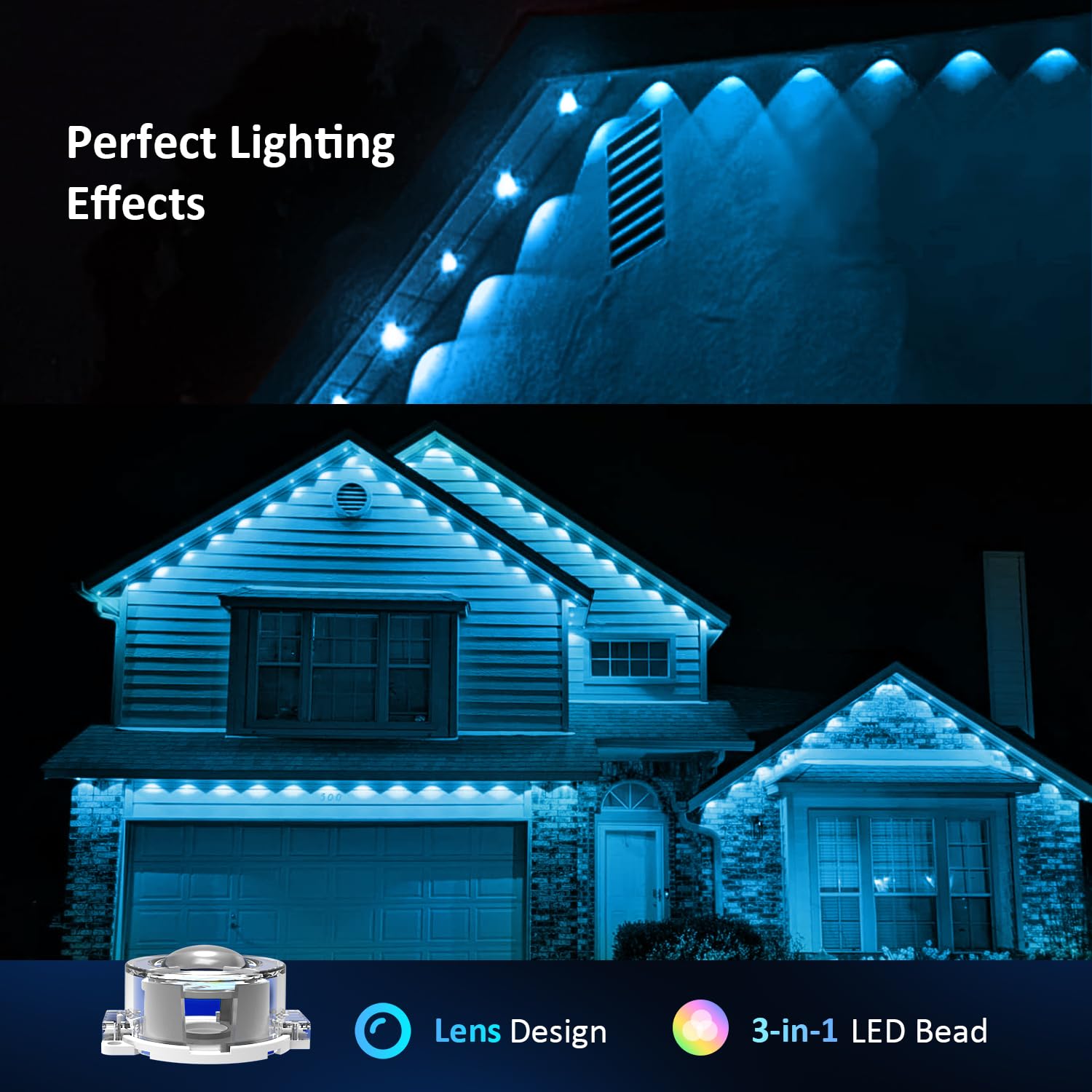 Ivrich 100Ft Permanent Outdoor Lights  Smart Rgb Eave Light With Color Changing  App/Remote Control  Ip67 Waterproof  Music Sync  Timer Function  For Halloween  Christmas  Party  Holiday Decor
