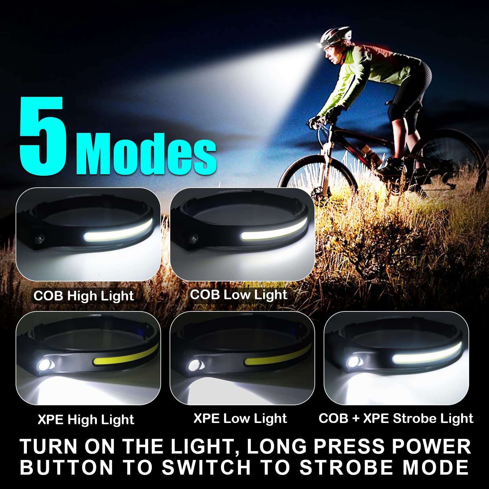 Psdriqq Headlamp Flashlight, 3 Pack Rechargeable Led Headlamps Wide Beam Head Lamp Bright Sensor Headlight Light