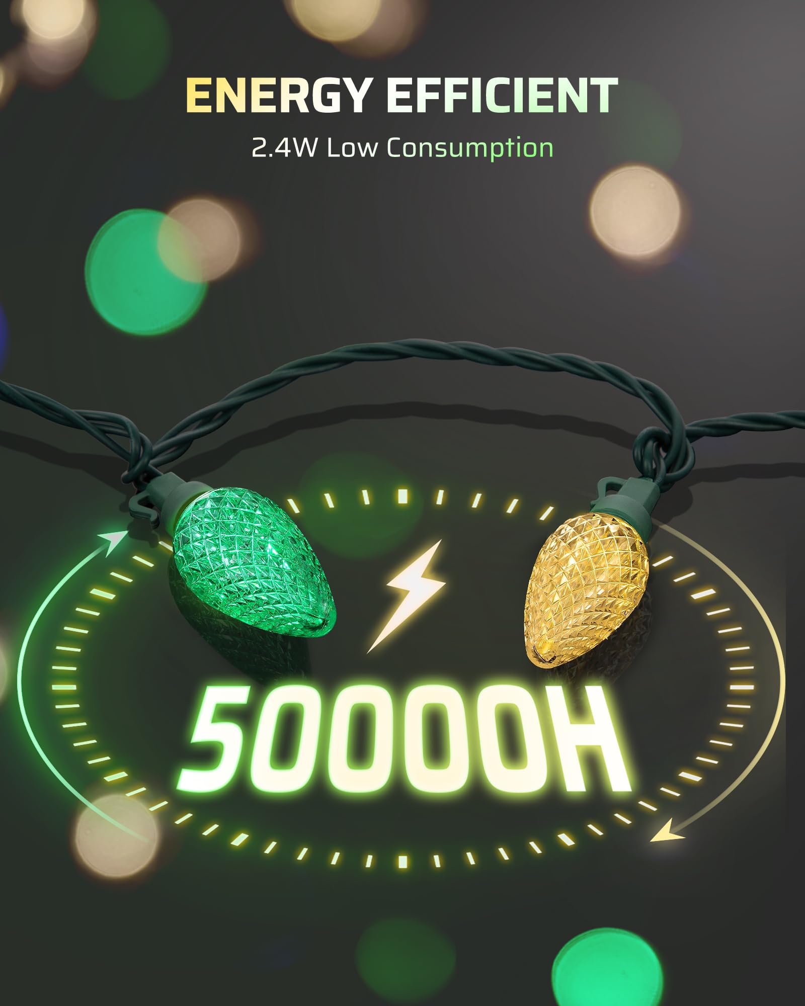 Dewenwils C9 Led Christmas Lights Outdoor, 33.3Ft 50Led Christmas String Lights, Outdoor Decorations For Christmas Tree, Patio,