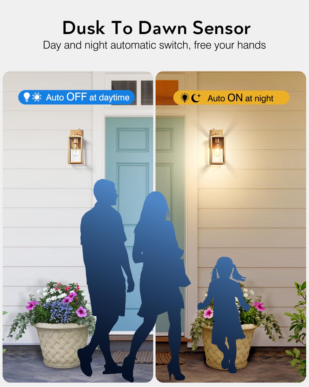 Vianis Dusk To Dawn Wall Lanterns, 2 Pack Golden Exterior Wall Light Fixtures Wall Mount Sconces With Photocell Sensor, Waterpro