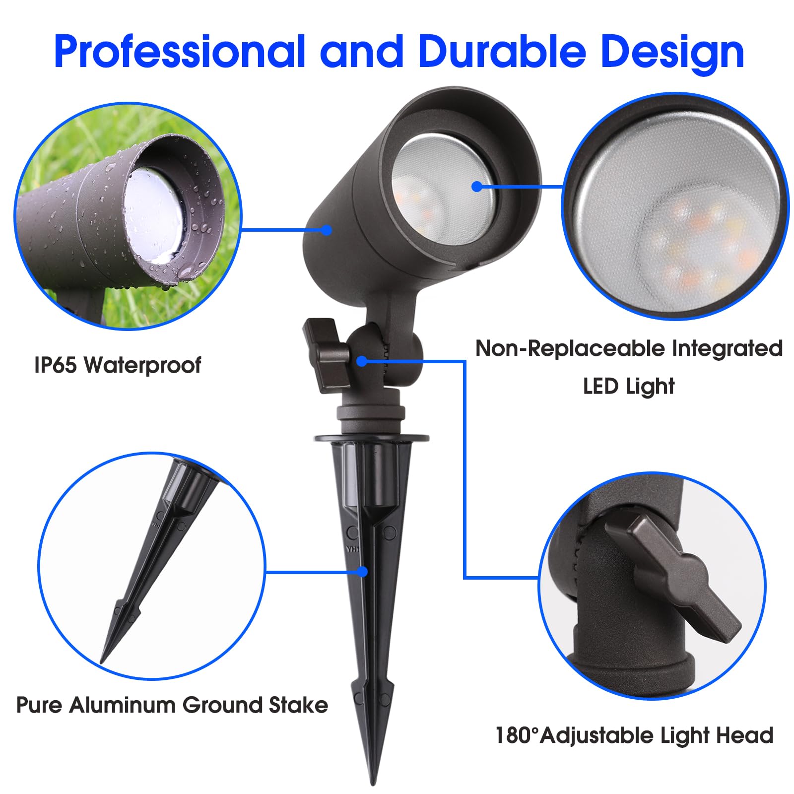 E ENERGETIC LIGHTING 3CCT LED Landscape Lights, 12V, Waterproof, 3W, 200LM, Aluminum, 8 Pack, Selectable 3000K
