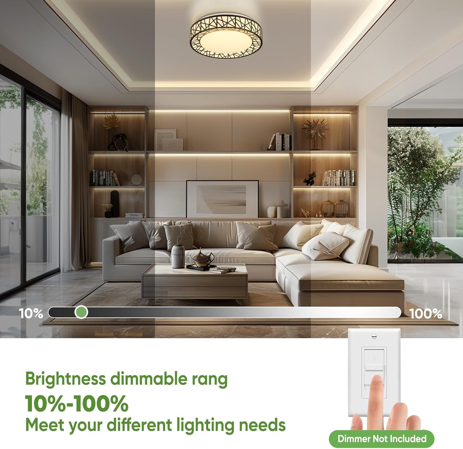 Lightania 18 Inch Flush Mount Ceiling Light, Modern Black Led Ceiling Light Fixture, 35W 3500Lm 2700-6500K Adjustable, Dimmable