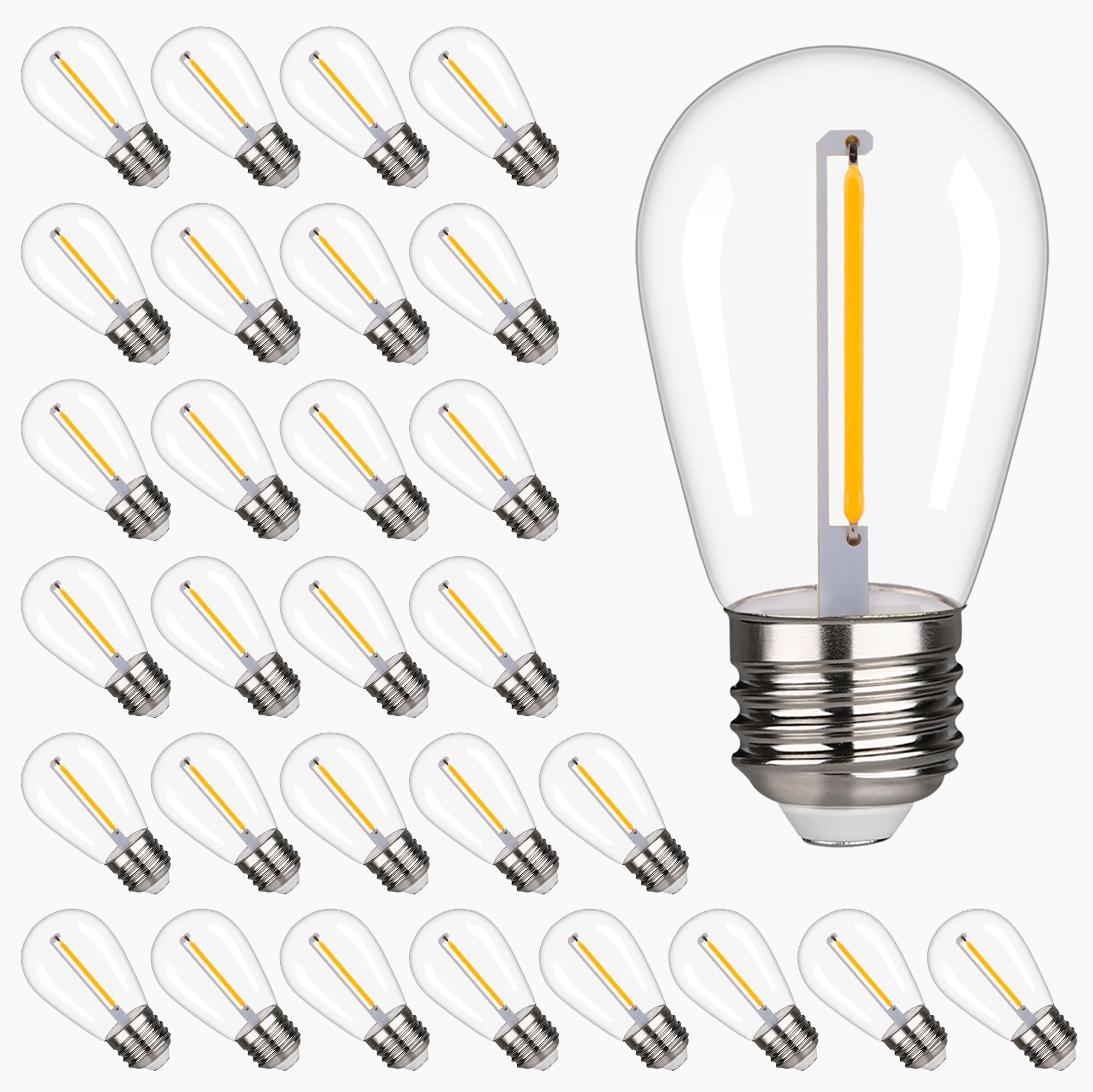 Austin Coast S14 LED Light Bulbs, Shatterproof & Waterproof, E26 Base, Warm White 2200K, 1W, 30 Pack